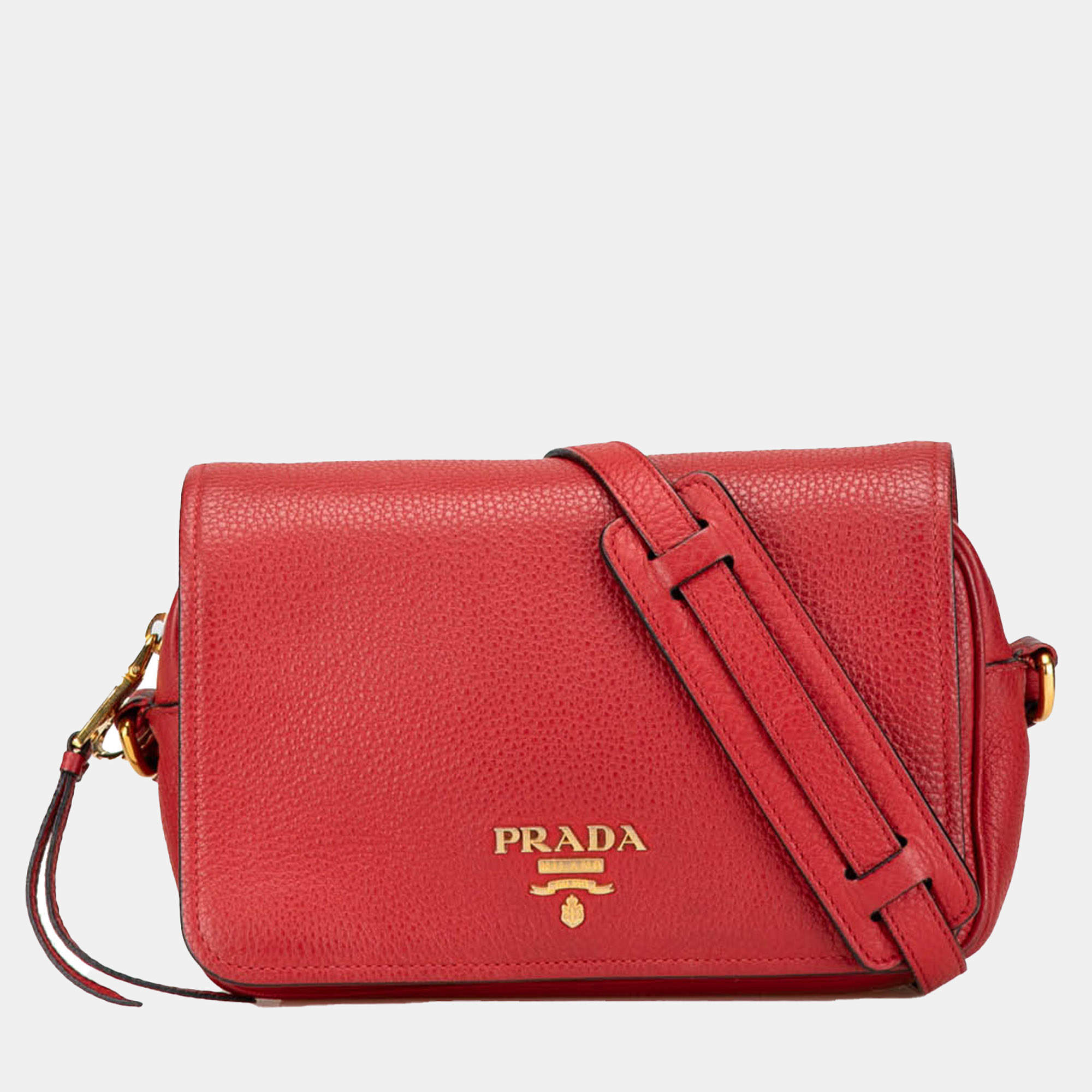 Prada Red Vitello Phenix Flap Crossbody