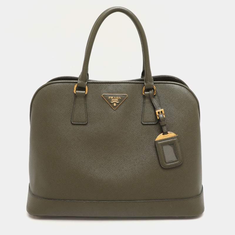 Prada Green Saffiano Lux Leather Dome Satchel