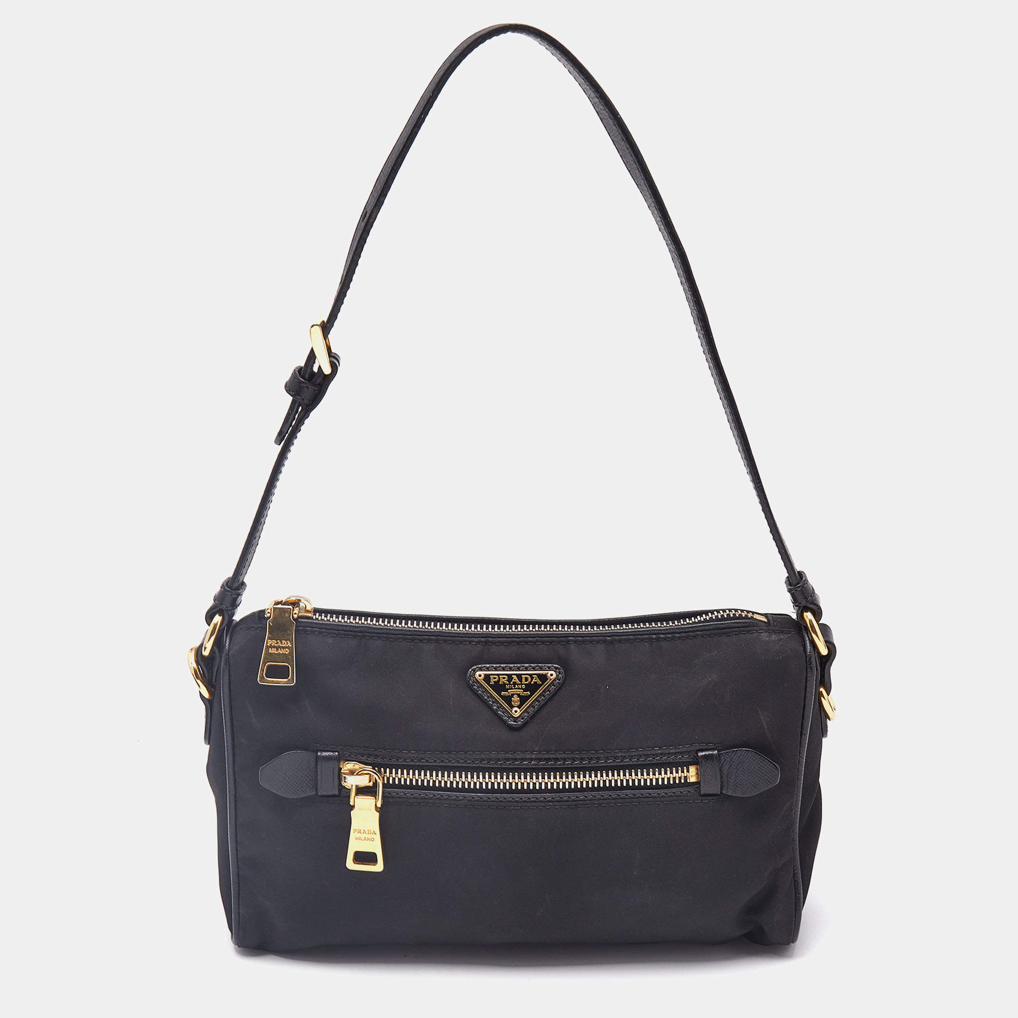 مملوكة مسبقًا Prada Black Nylon and Saffiano Leather Shoulder Bag