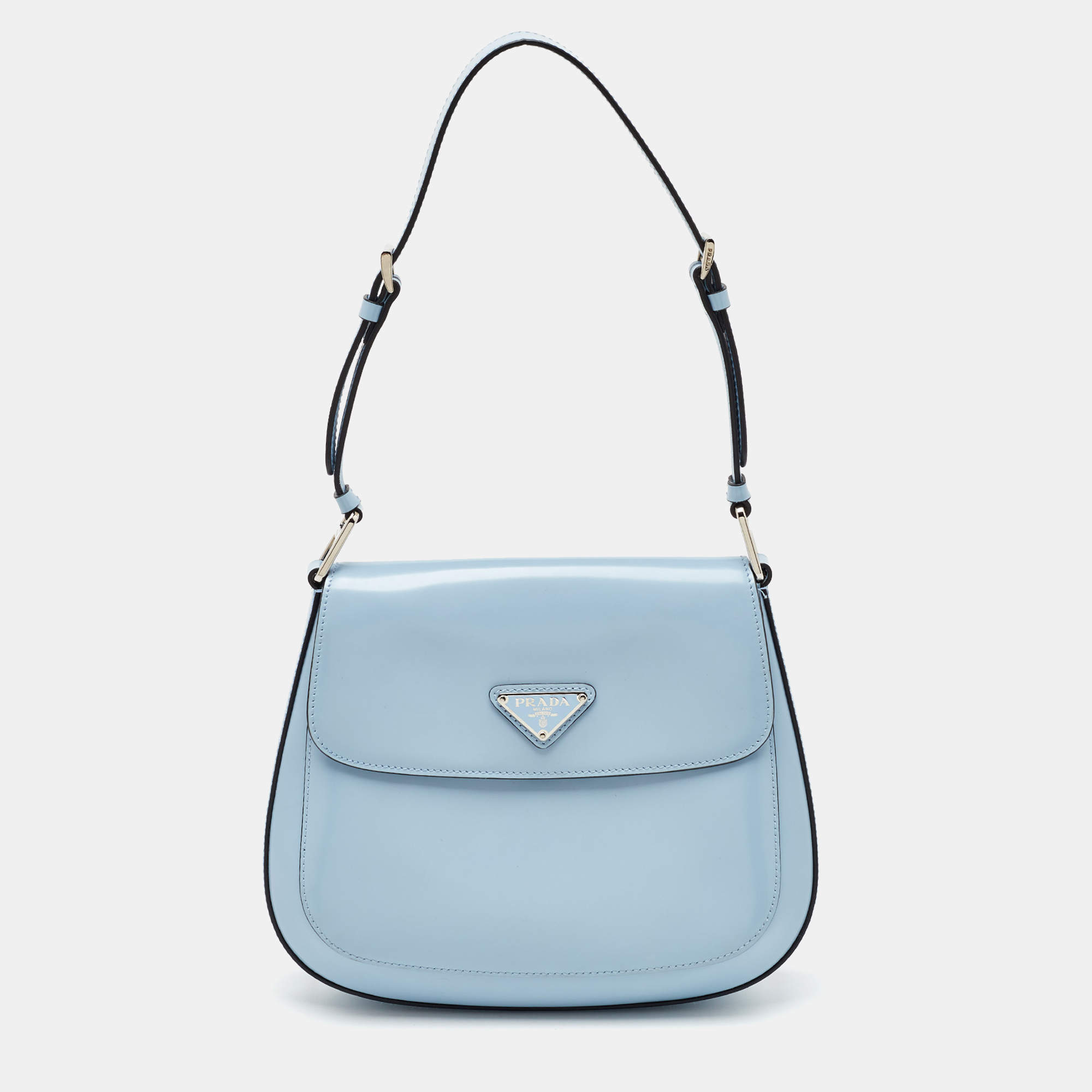 Prada Light Blue Leather Cleo Flap Shoulder Bag
