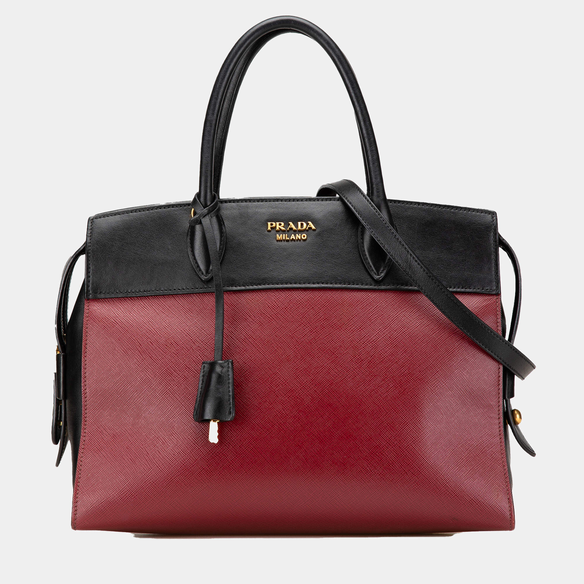 Prada Red Saffiano And City Calf Esplanade Satchel