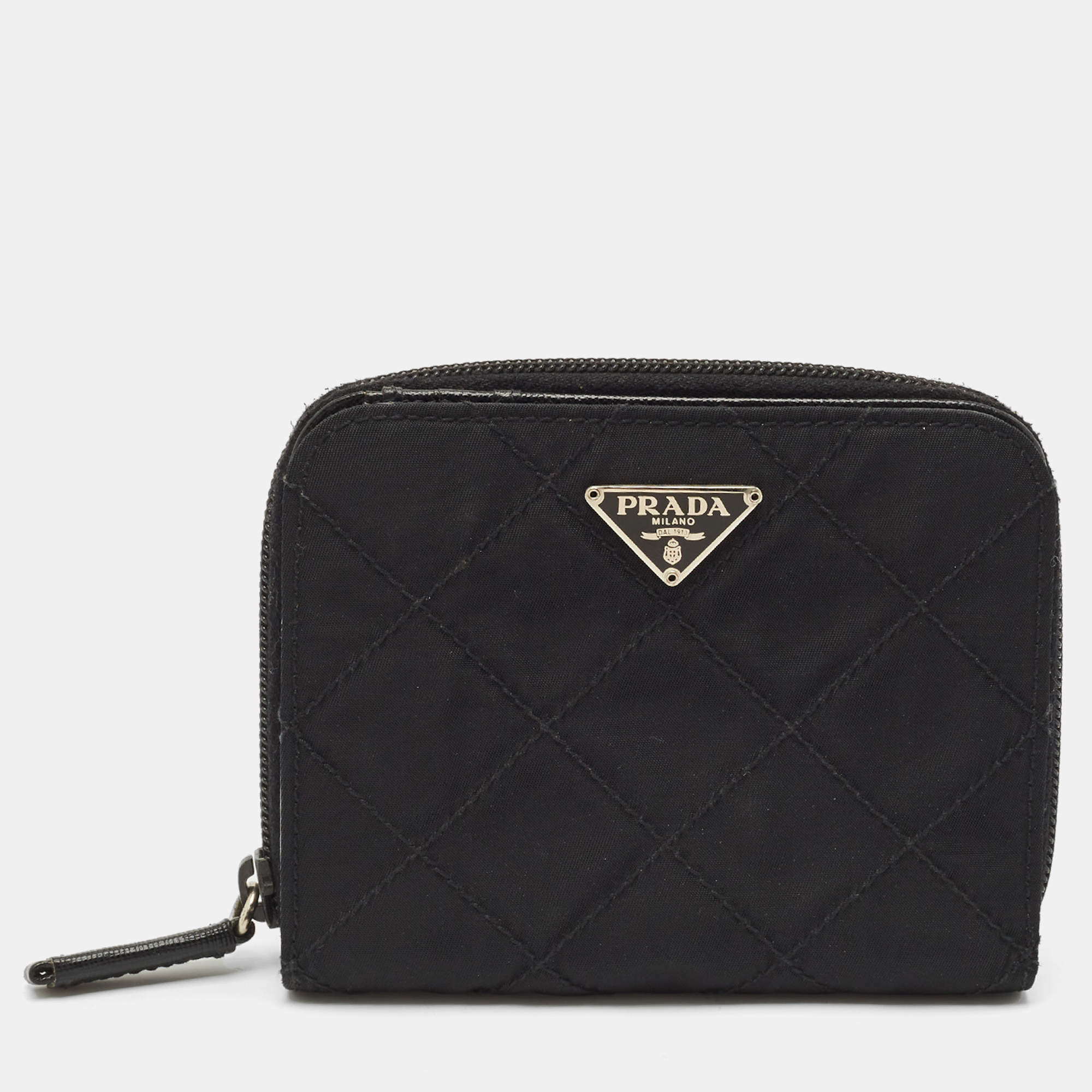 Prada Black Quilted Nylon Zip Around French Wallet