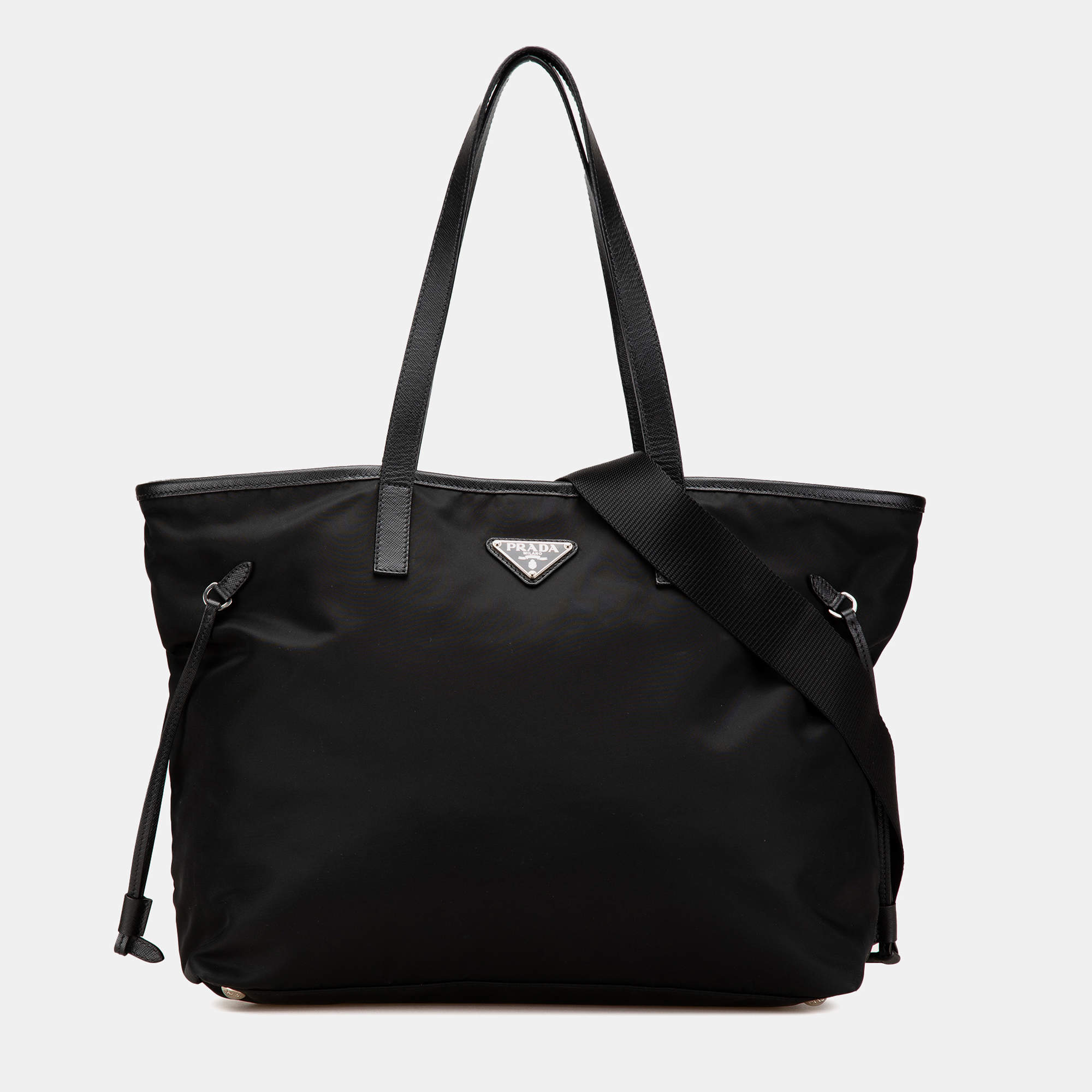 Prada Black Tessuto Saffiano Trimmed Open Convertible Tote