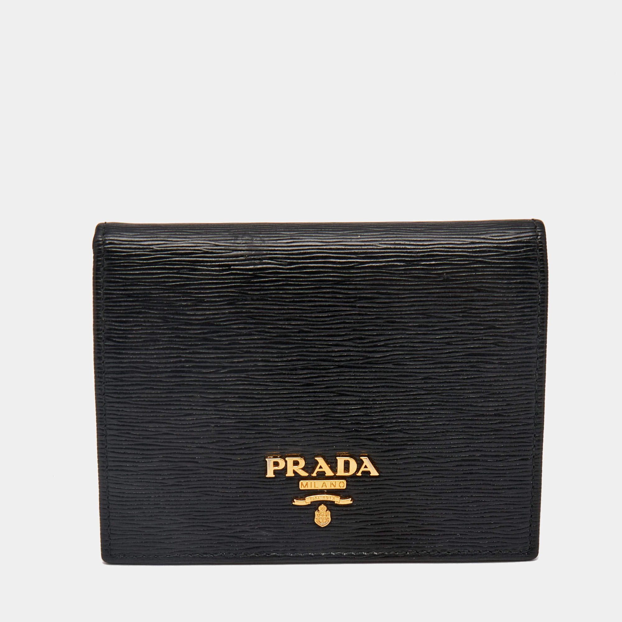 Prada Black Vittelo Move Leather Logo Card Case