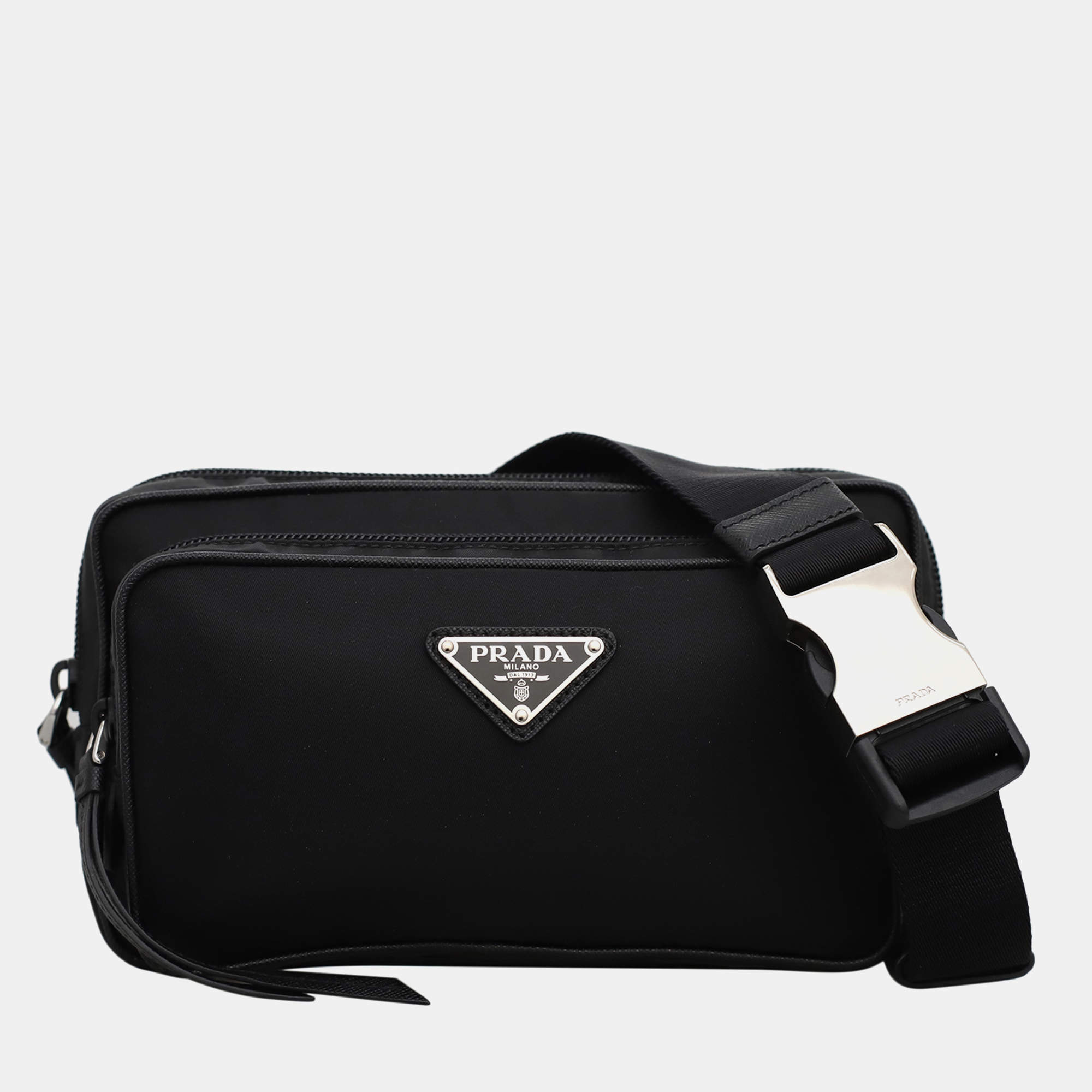 Pre Owned Prada Black Nylon Logo Belt Bag
