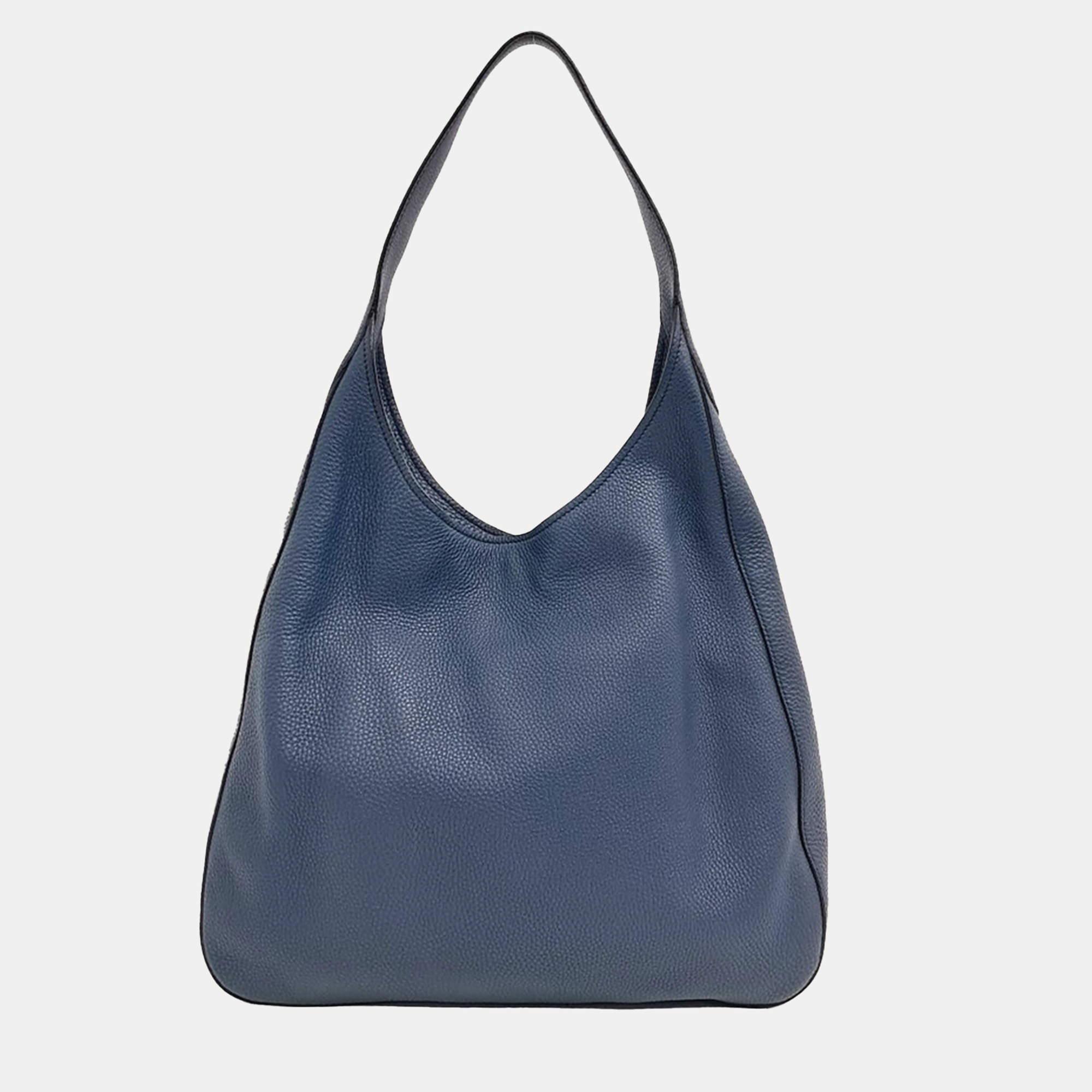 Prada Blue Leather Vitello Dino Shoulder Bag