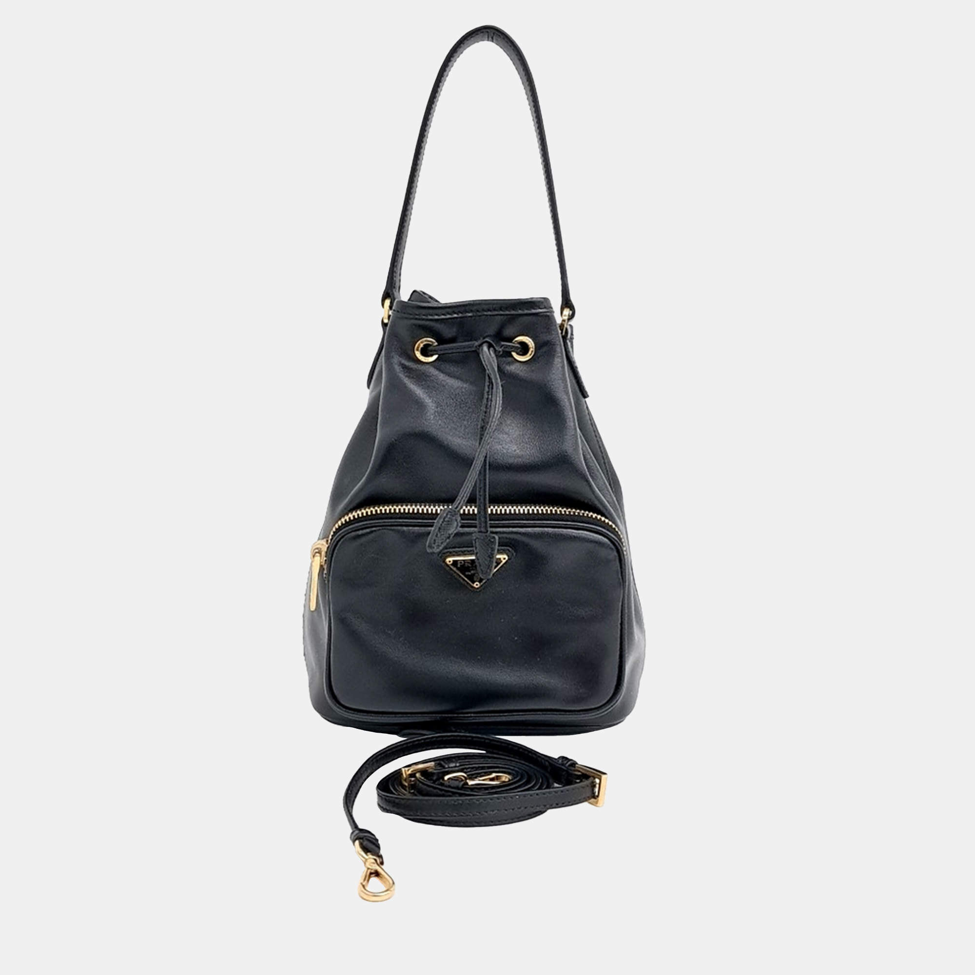 Prada Black Leather bucket tote and crossbody bag