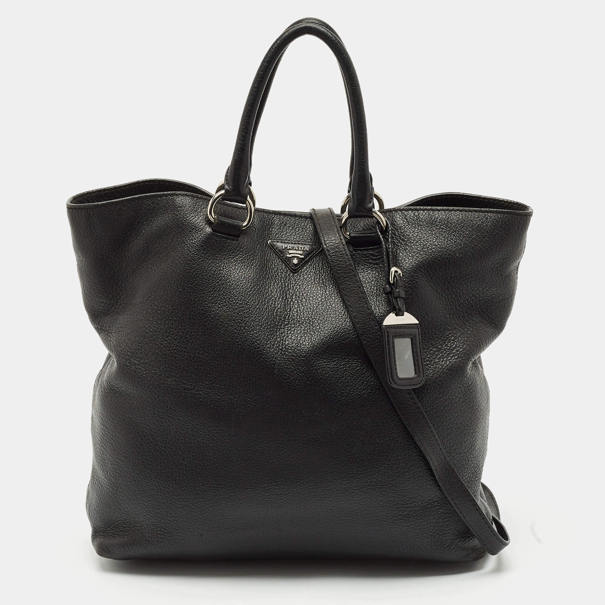 مملوكة مسبقًا Prada Black Vitello Daino Leather Shopper Tote