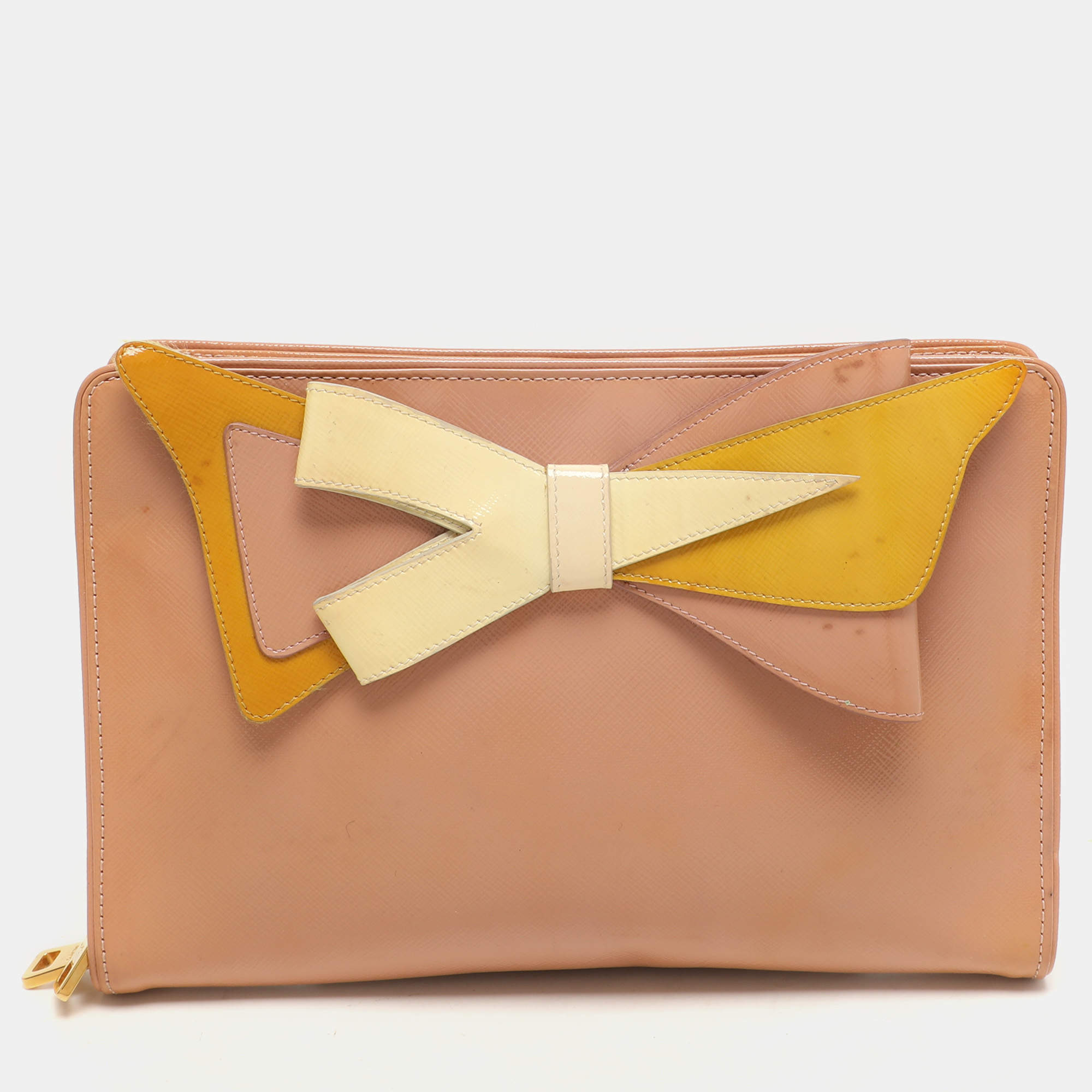 Prada Tricolor Patent Saffiano Leather Bow Shoulder Bag