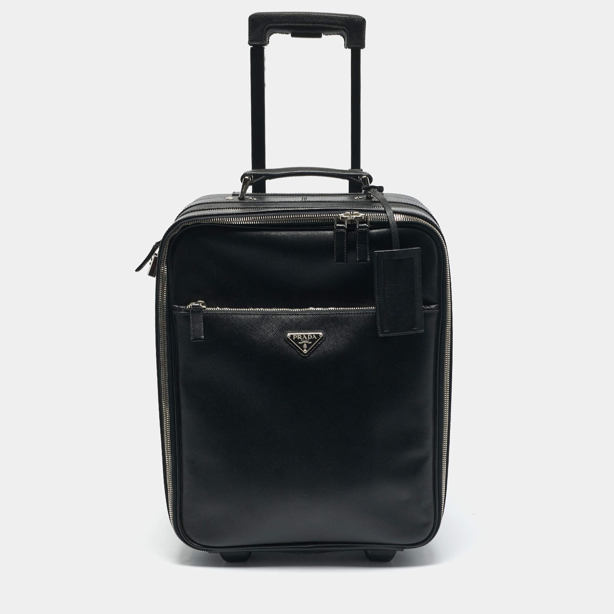 Prada Black Saffiano Leather Rolling Trolley Luggage