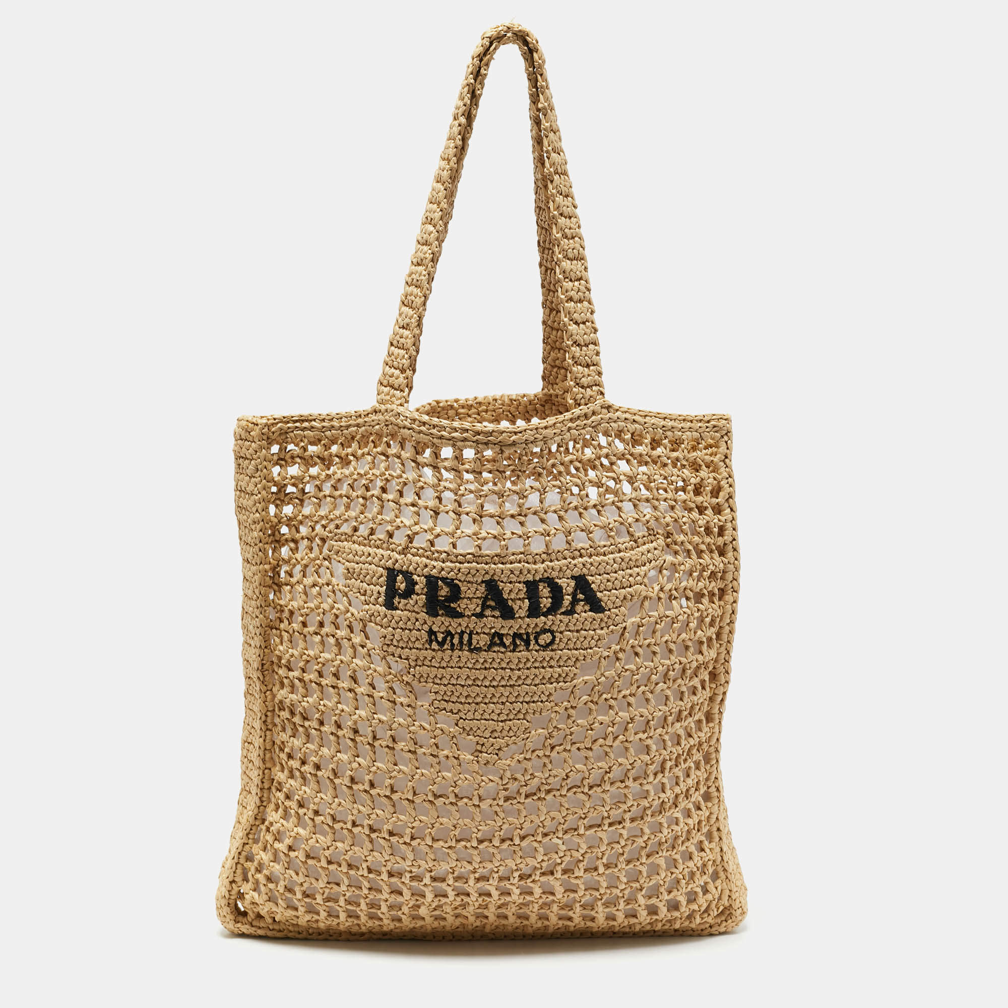 Pre Owned Prada Natural Woven Raffia Beach Tote
