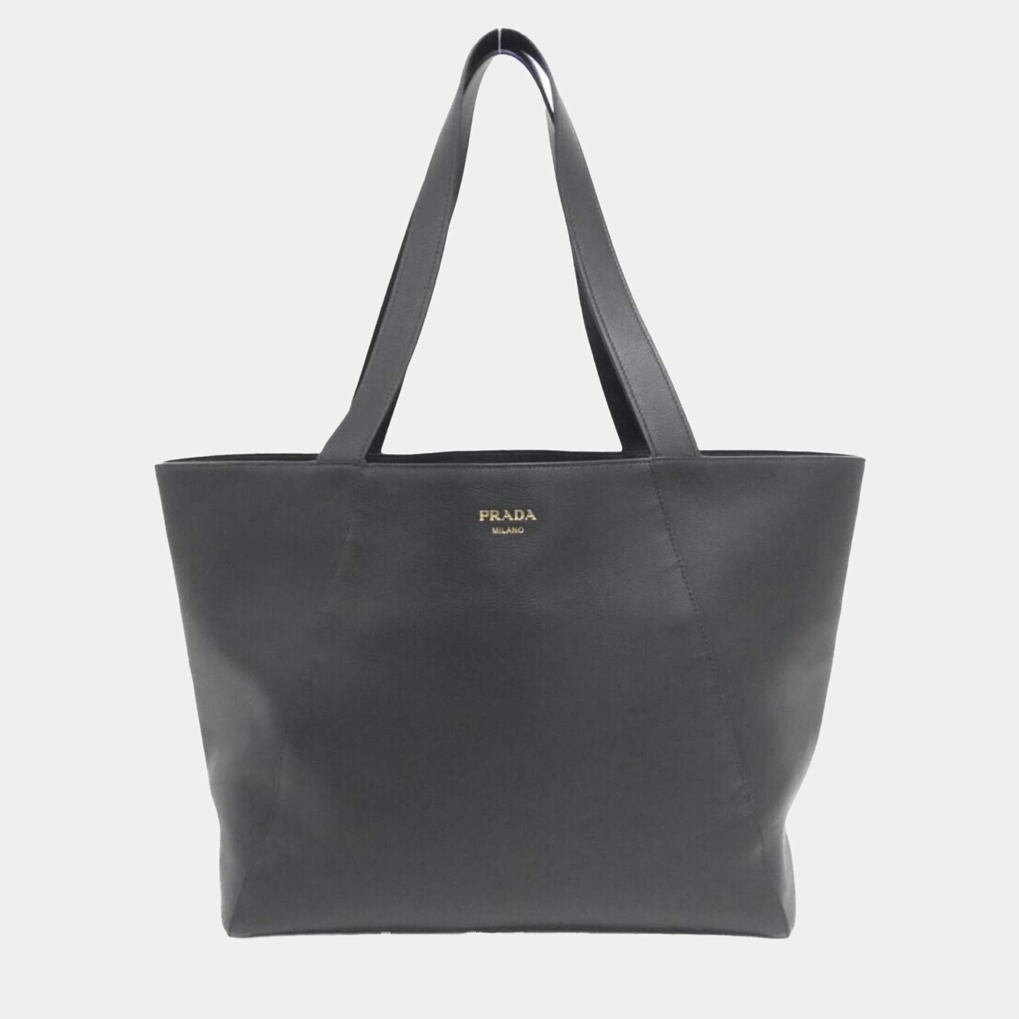 Prada Black Leather Tote Bag