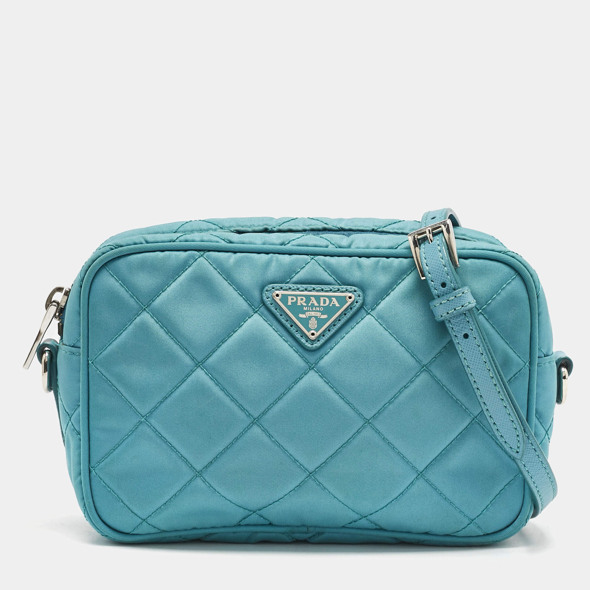 Prada Blue Quilted Nylon Camera Crossbody Bag