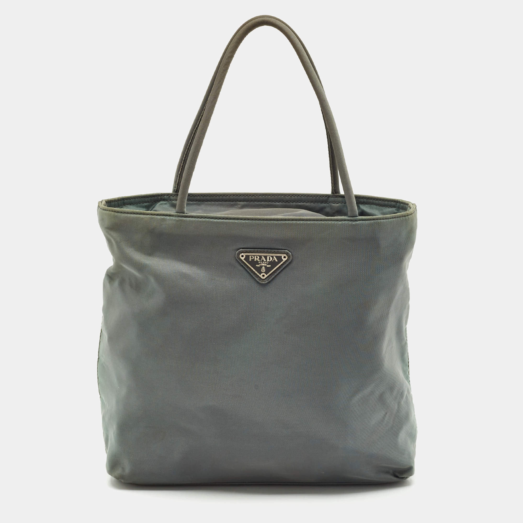 Prada Moose Green Nylon Logo Tote