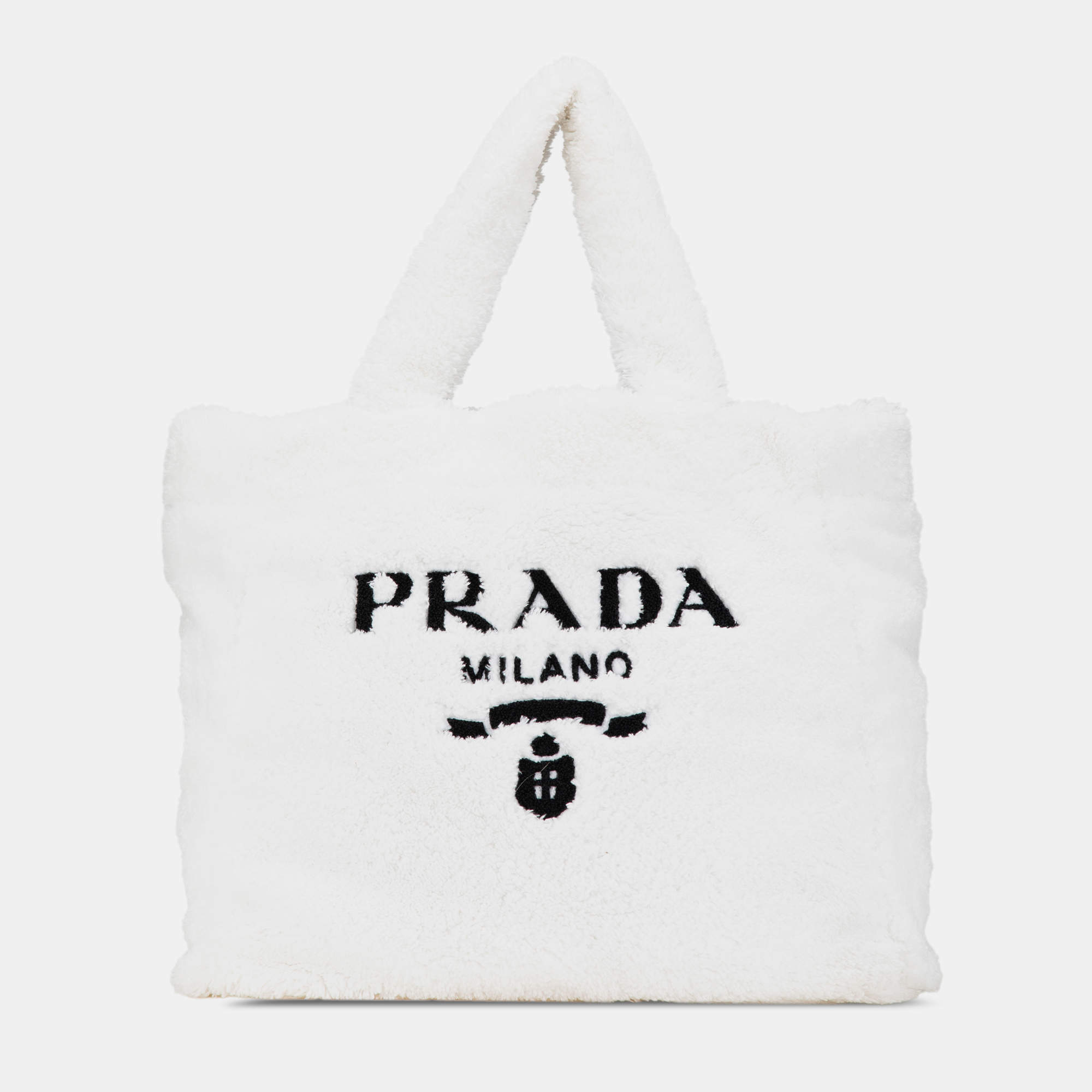 Prada White Spugna Terry Cloth Logo Tote
