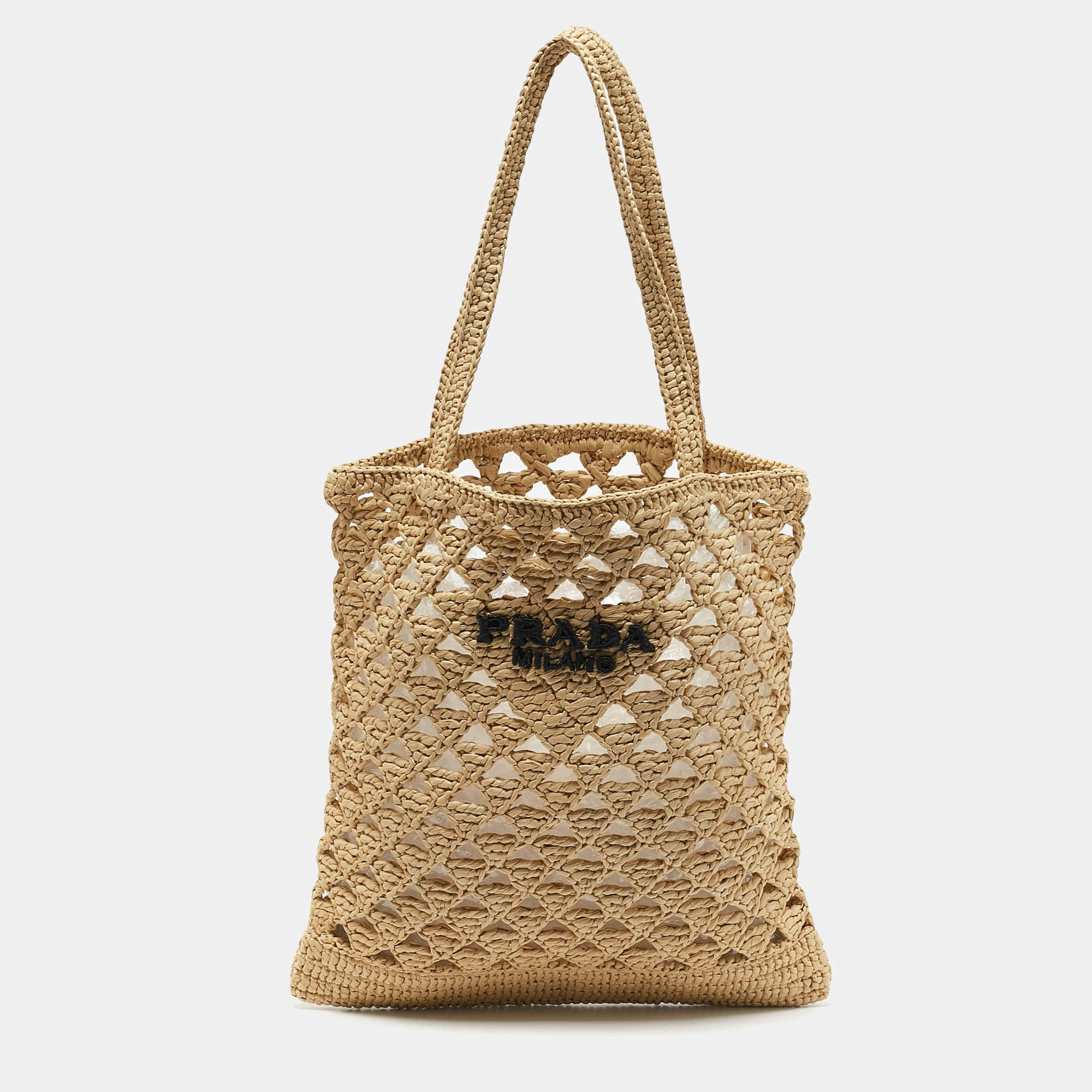 Prada Natural Raffia Small Logo Tote