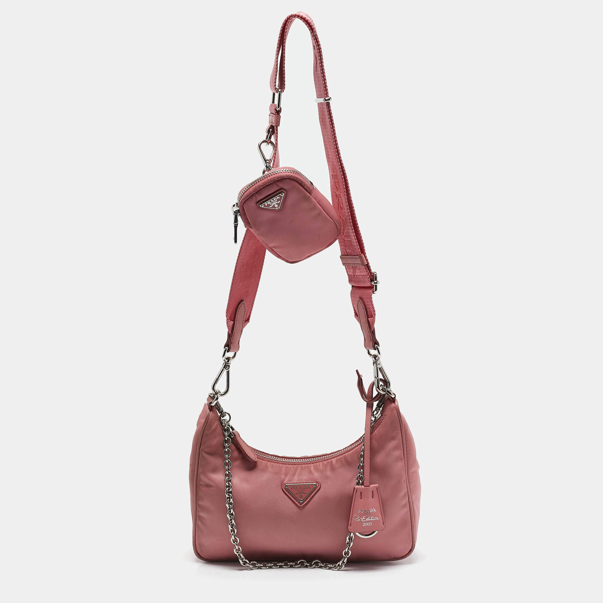 Prada Pink Nylon and Saffiano Leather Re-Edition 2005 Shoulder Bag