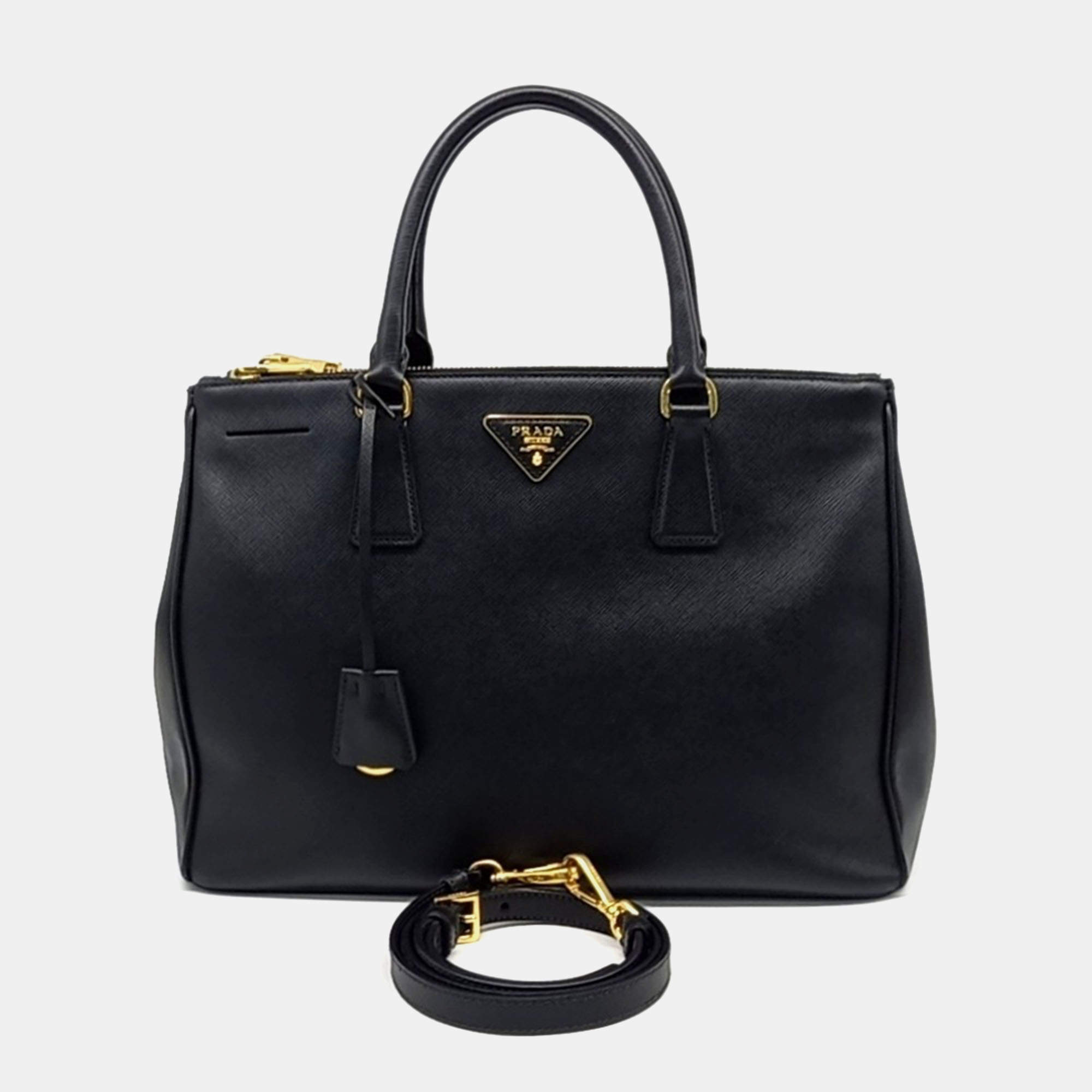 Pre Owned Prada Black Leather Saffiano Lux Tote and Shoulder Bag