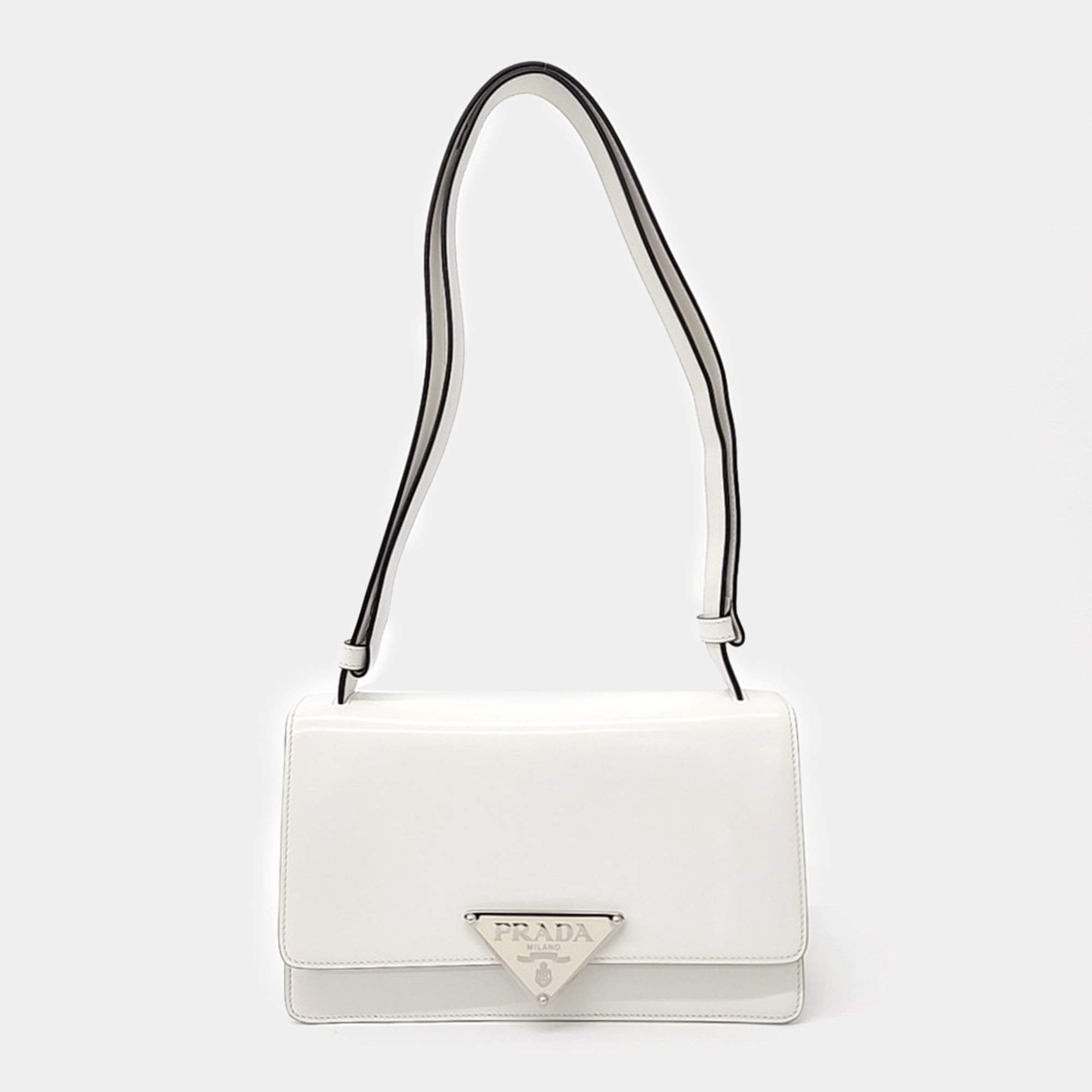 Prada White Leather Brushed Shoulder Bag