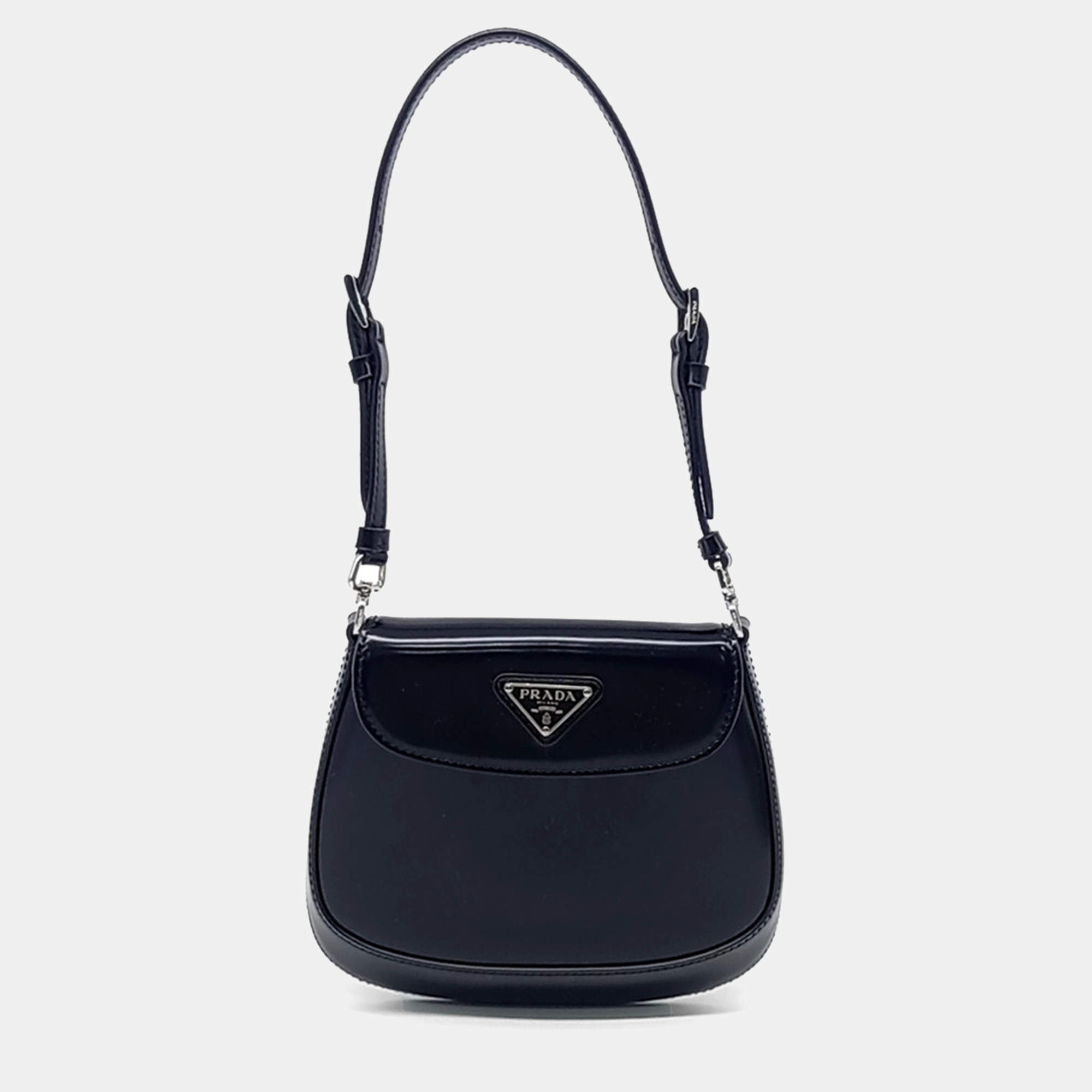Prada Black Leather Cleo Brushed Mini Shoulder Bag