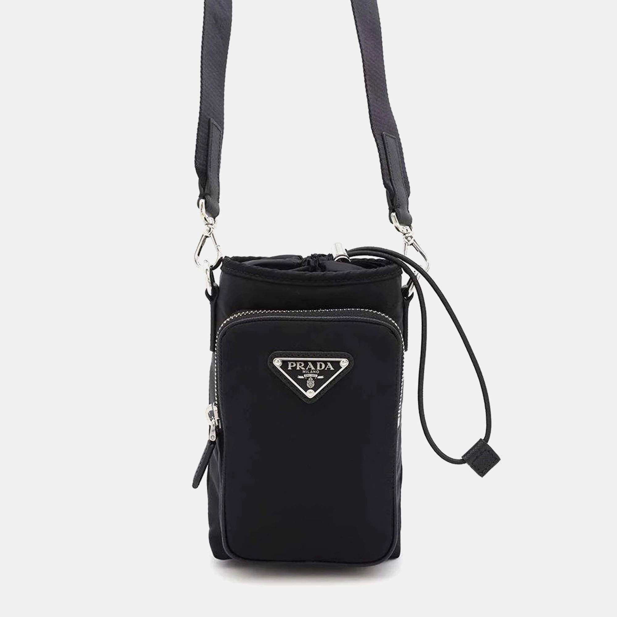 Prada Black Nylon Leather Smartphone Case Bag