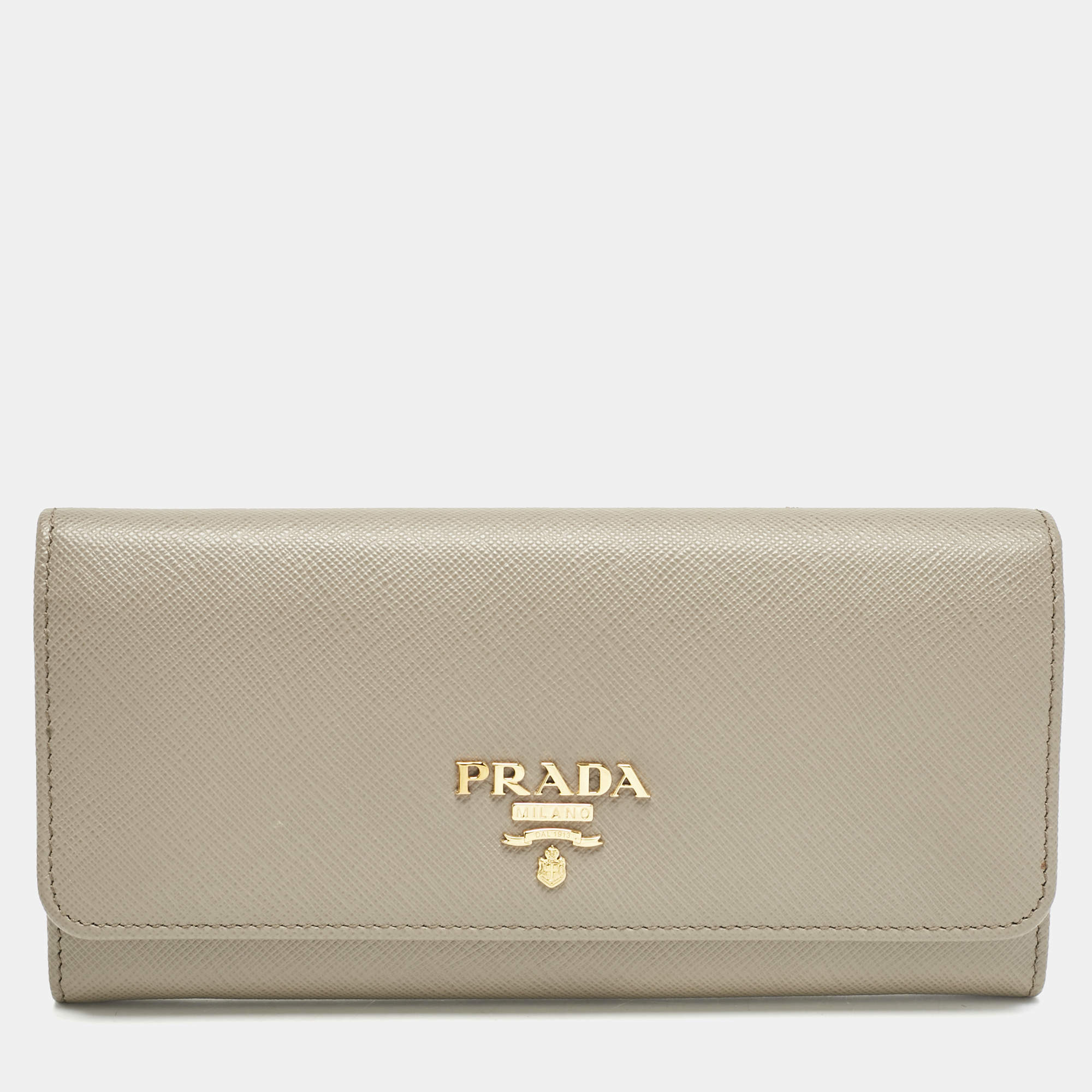 Prada Grey Leather Logo Flap Continental Wallet