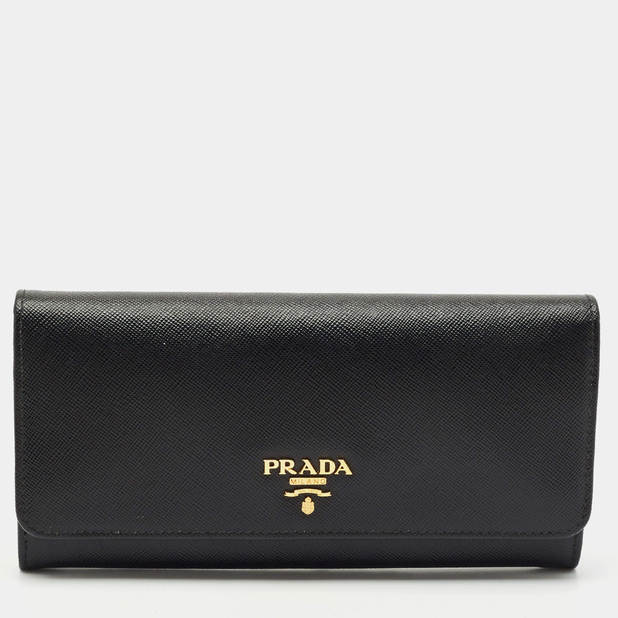 Prada Black Saffiano Leather Flap Continental Wallet
