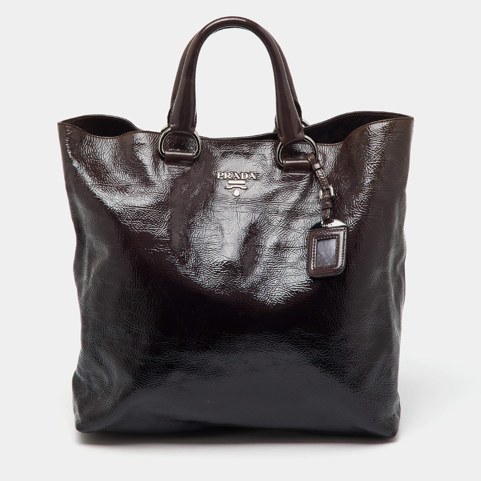 Prada Taupe Brown/Black Patent Leather Fumo Sfumata Ombre Shopper Tote