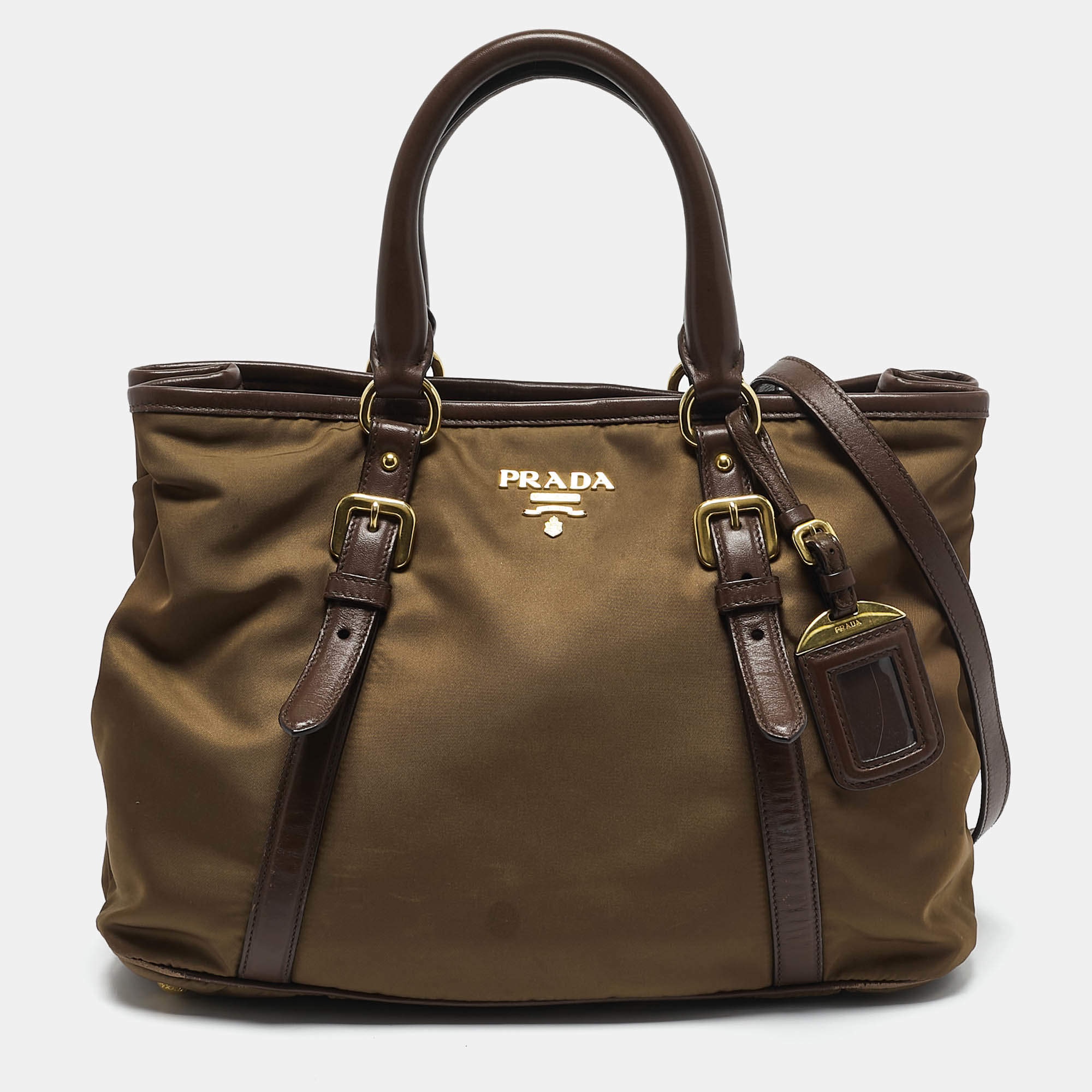 Pre Owned Prada Two Tone Brown Nylon and Leather Tote