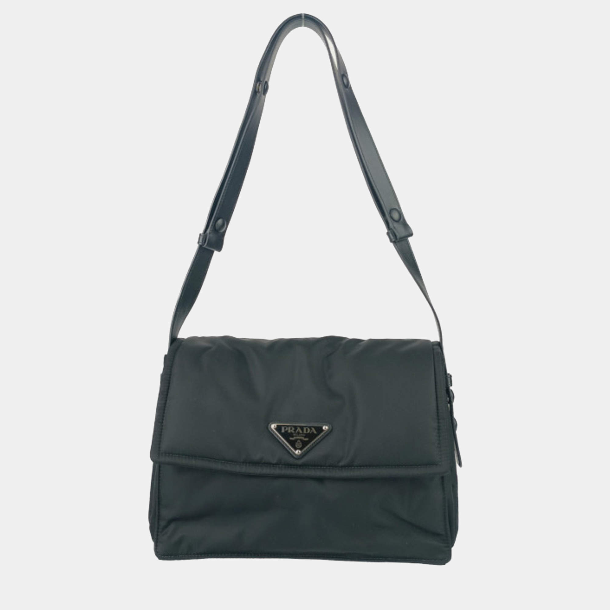 Prada Black Medium Padded Re-Nylon Triangle Shoulder Bag