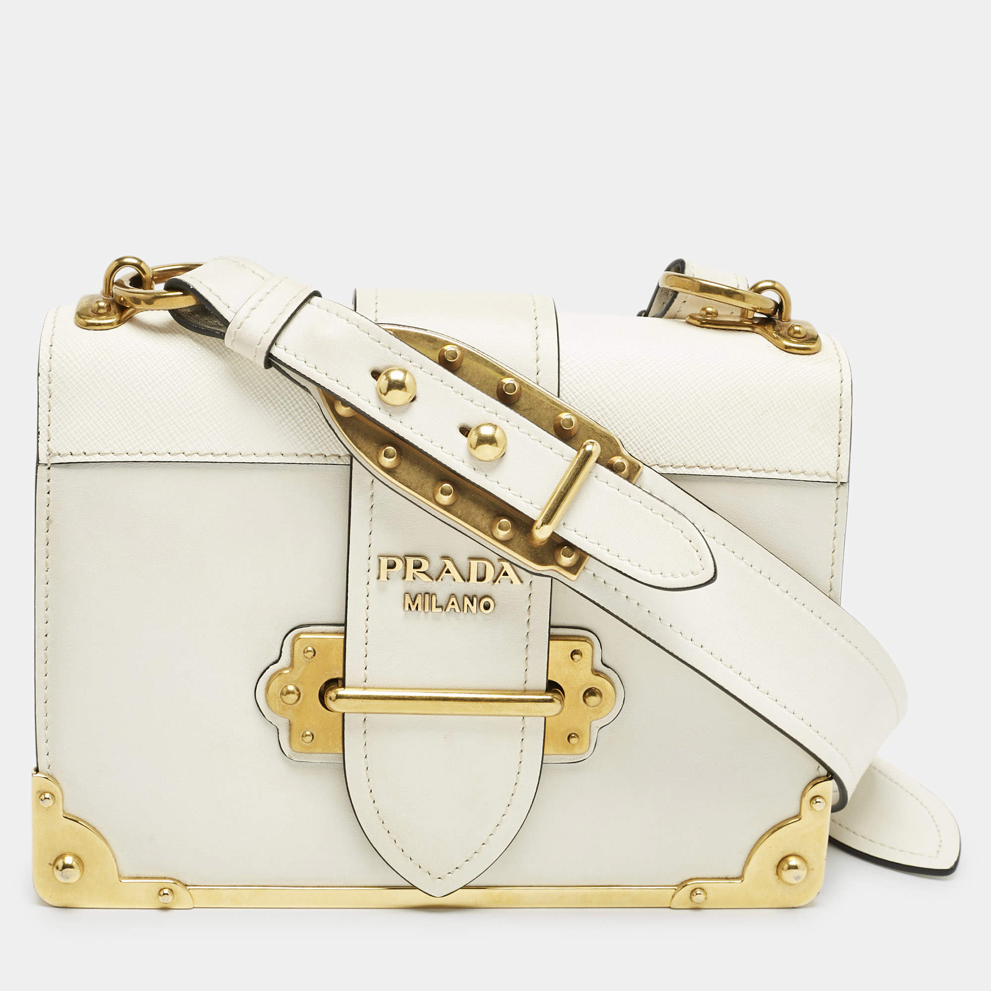 Prada White Leather Cahier Flap Shoulder Bag