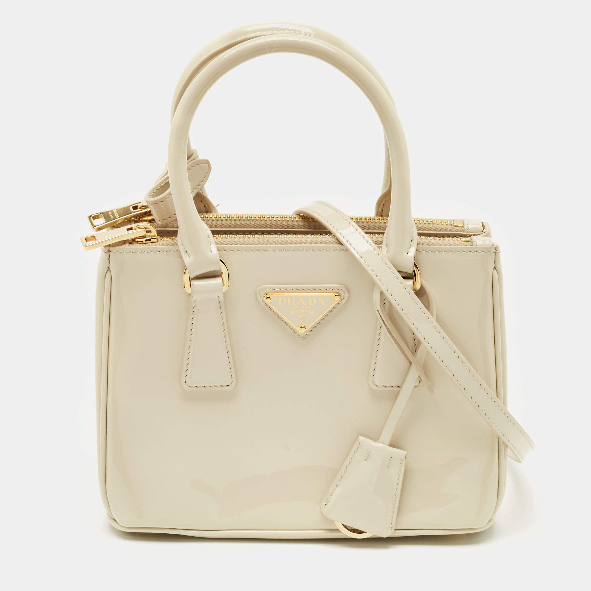 Prada Beige Patent Leather Mini Galleria Tote