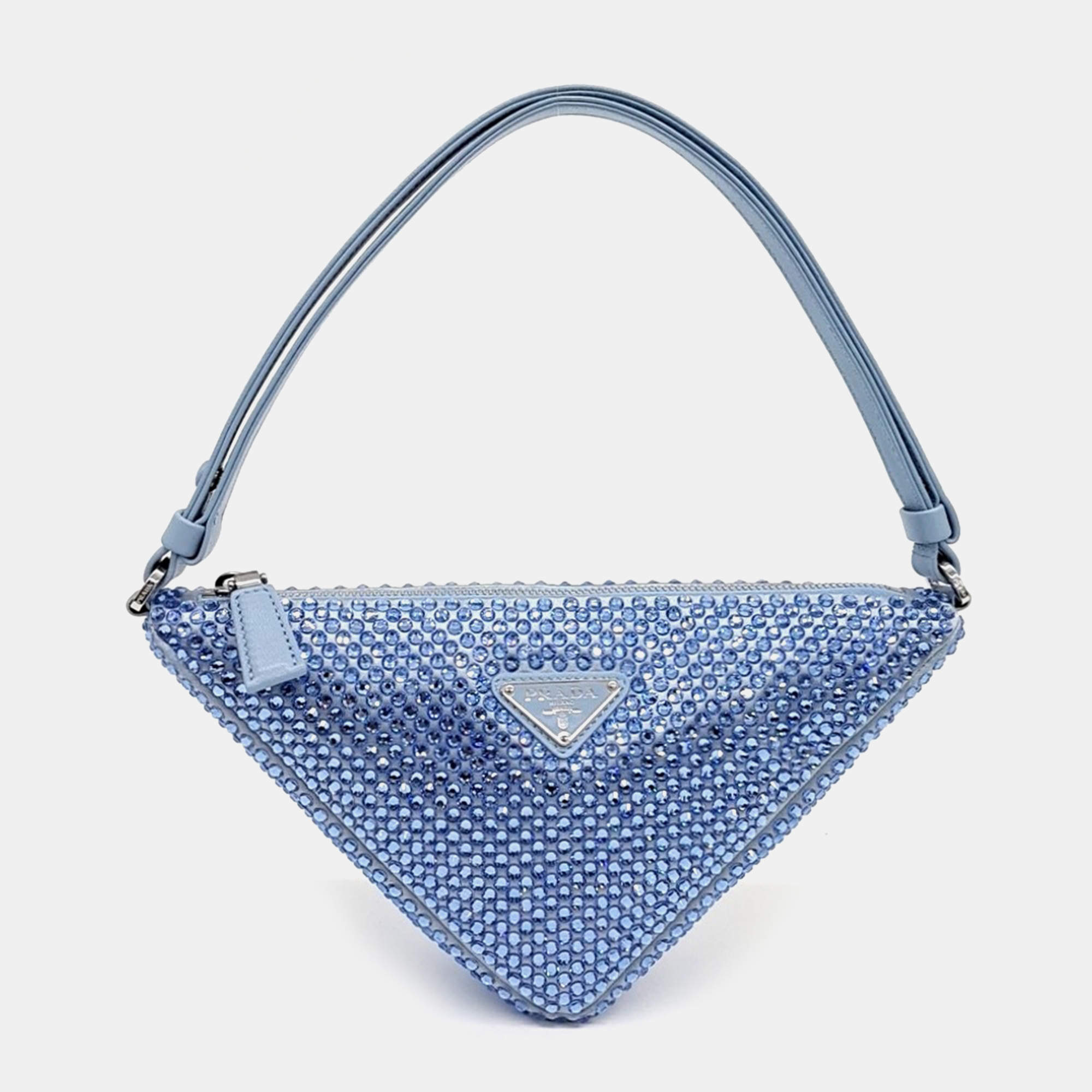 Prada Blue Satin Satin Triangle Mini Bag