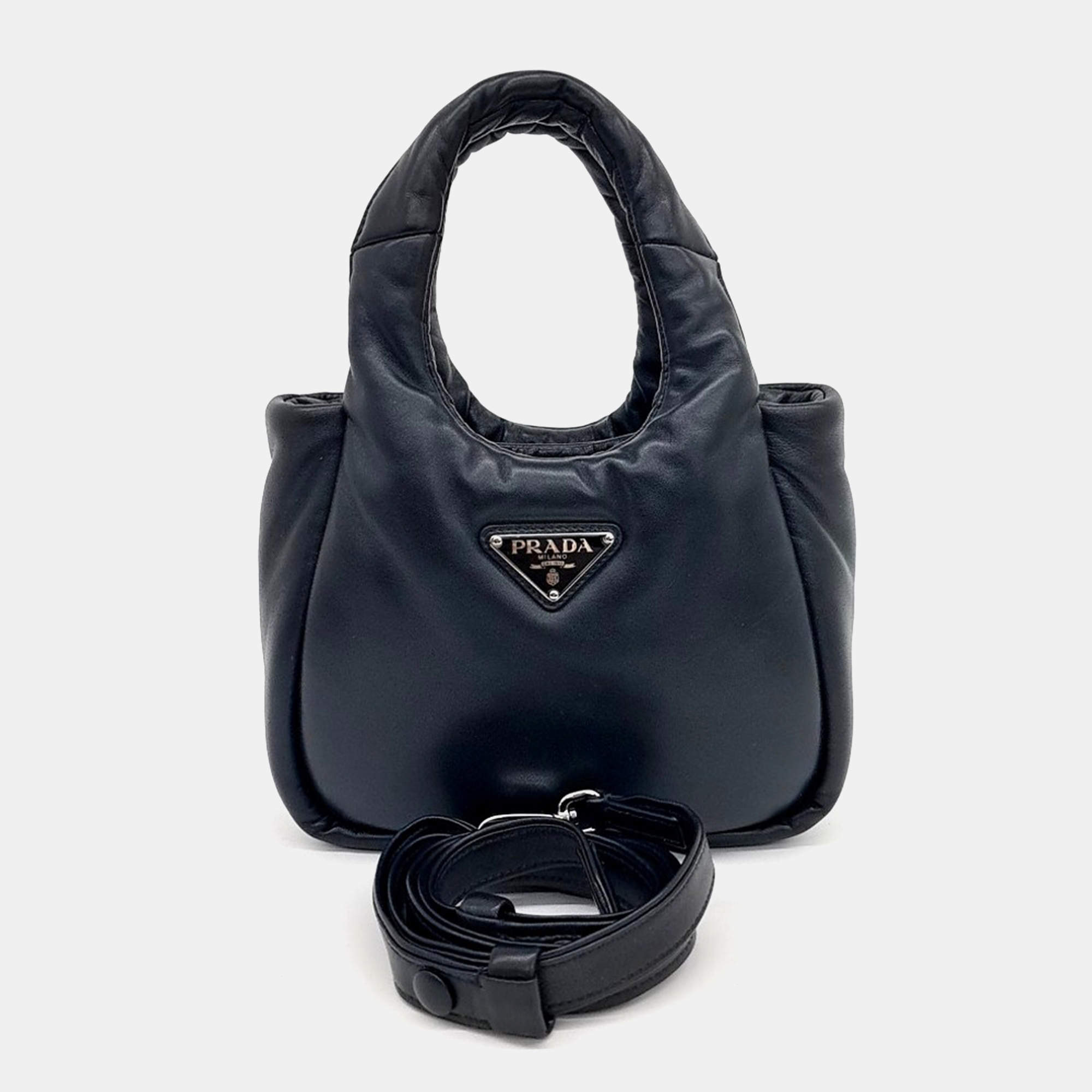 Prada Black Leather Padded Soft Napa Tote Bag Small