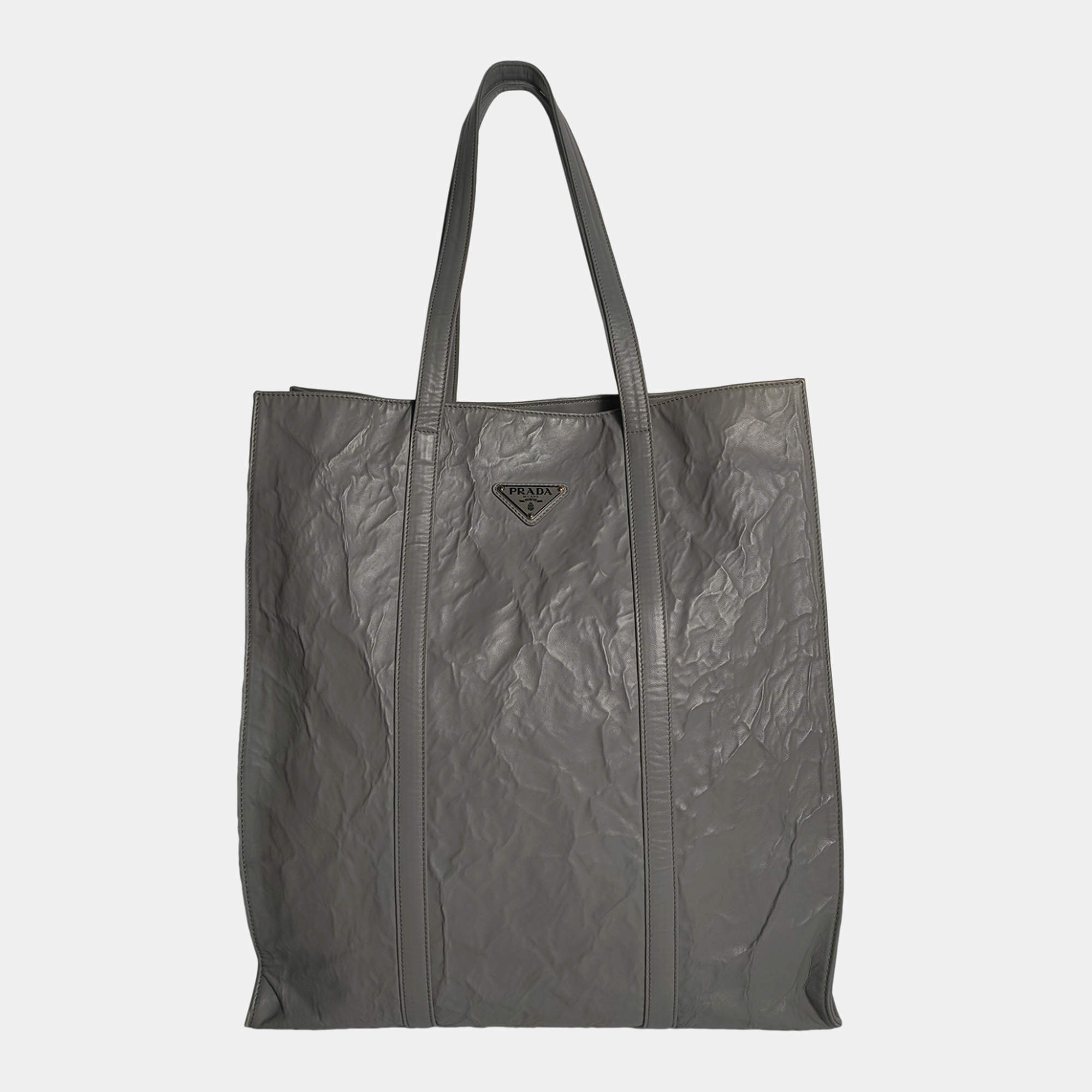Prada Grey Antique Nappa Leather Medium  Tote Bag