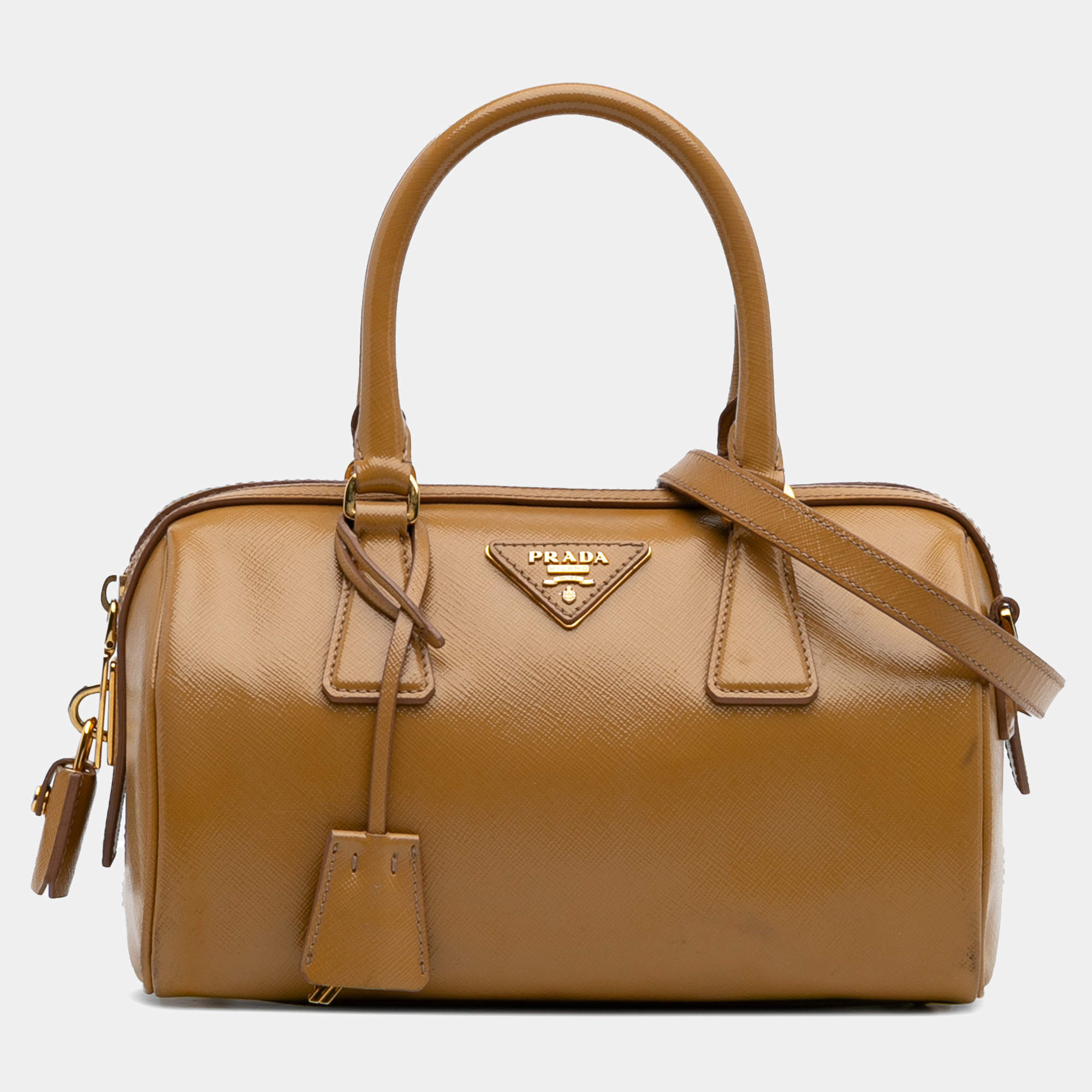 Prada Brown Saffiano Vernice Satchel