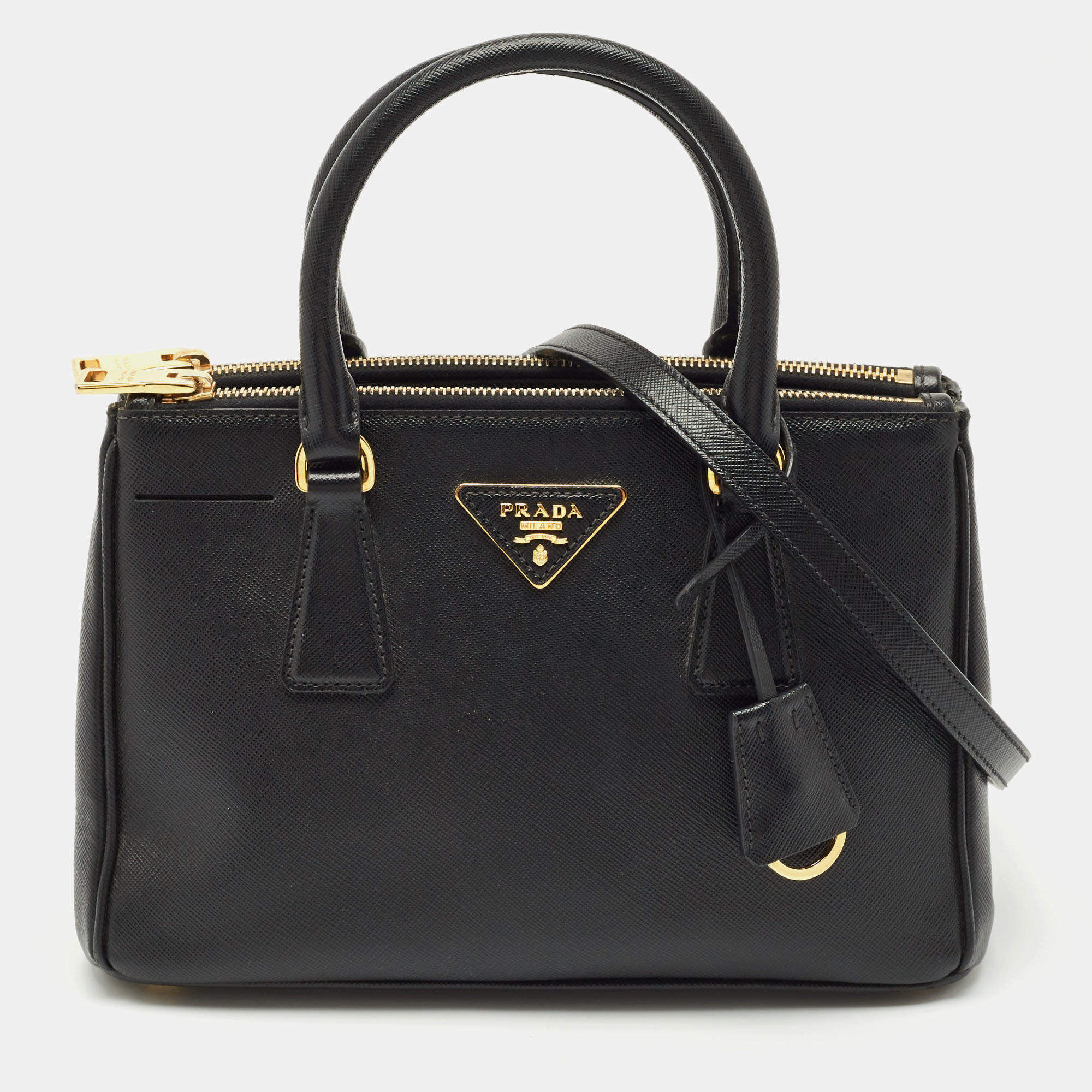 Prada Black Saffiano Leather Small Double Zip Tote