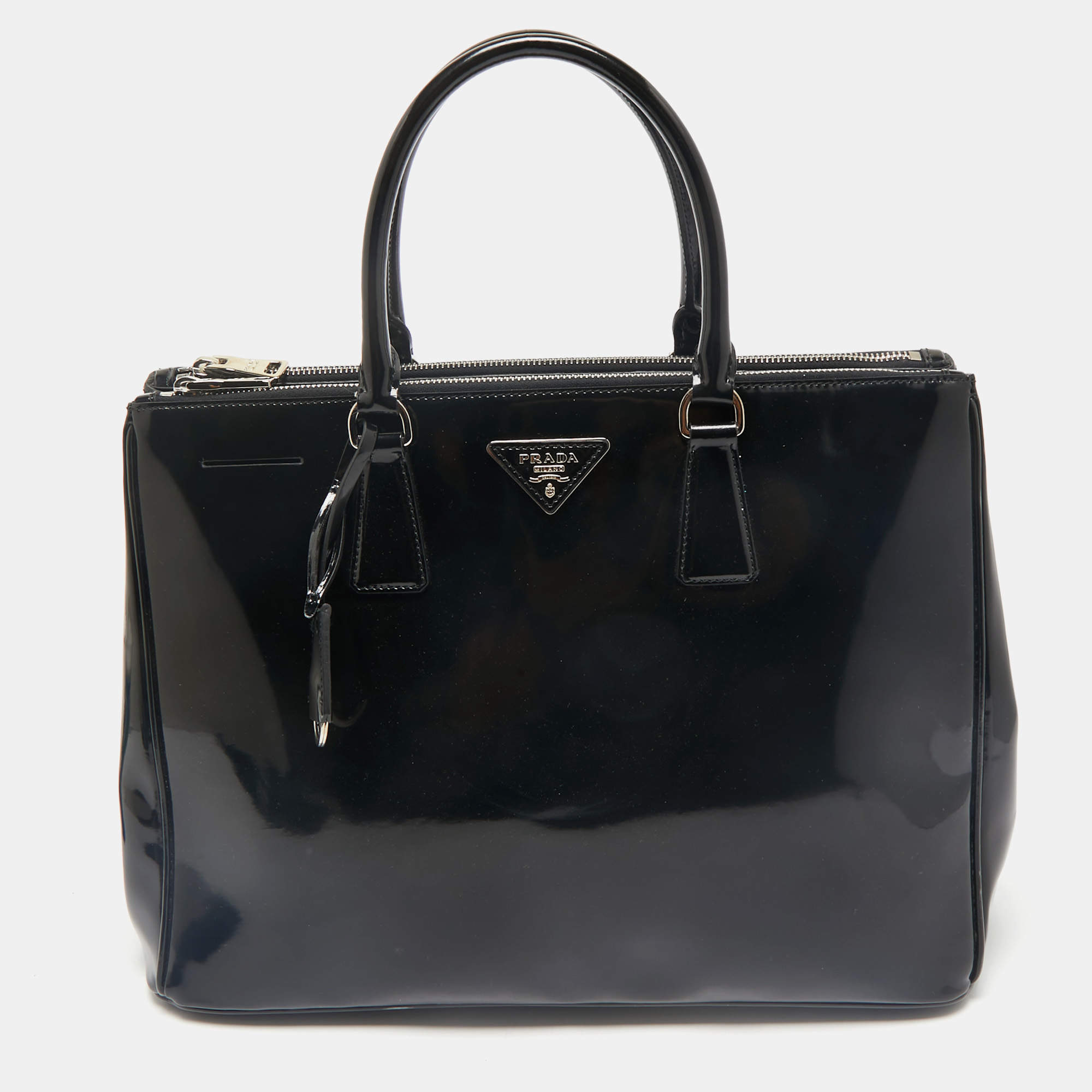 Prada Black Patent Leather Large Double Zip Tote