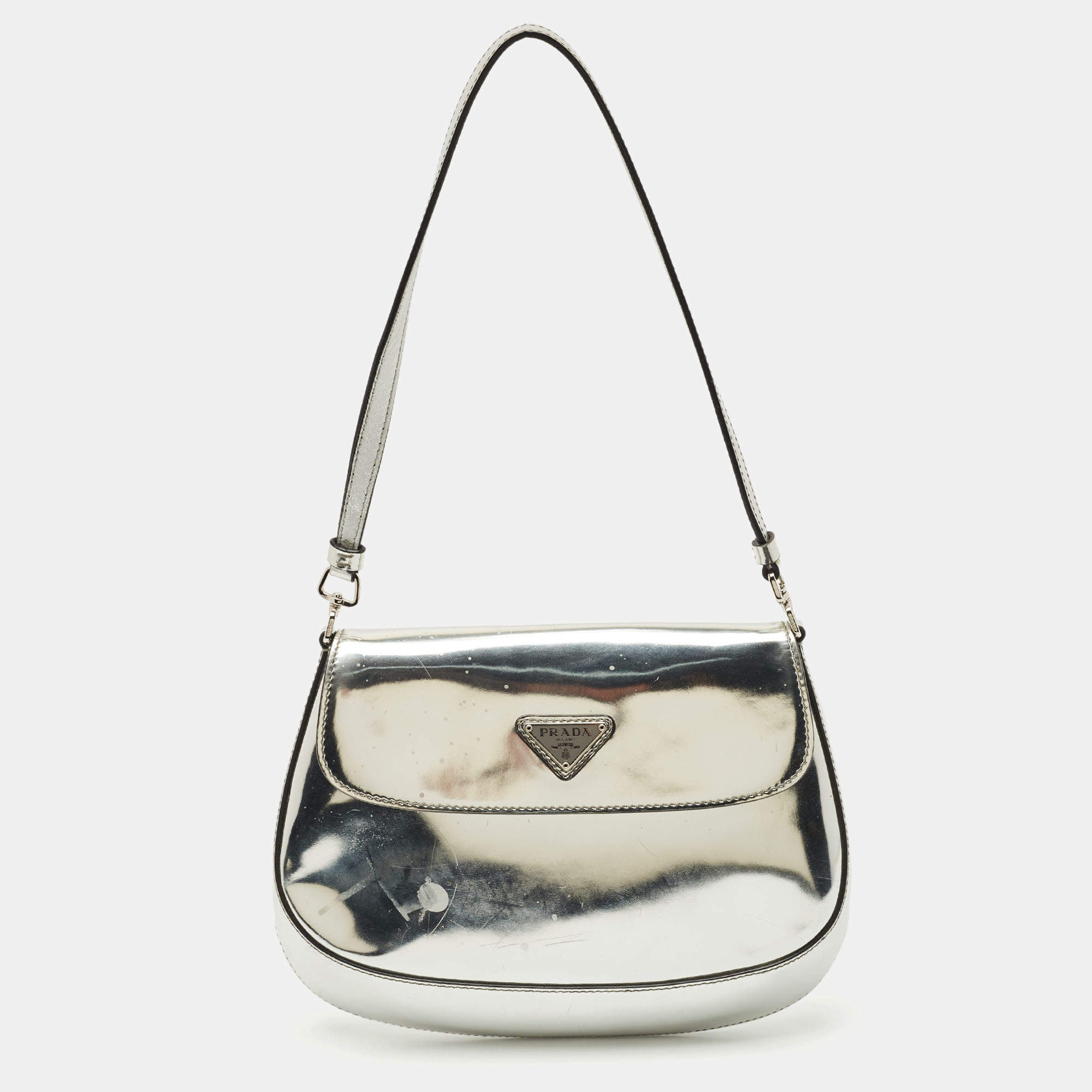 Pre Owned Prada Silver Patent Leather Small Cleo Hobo