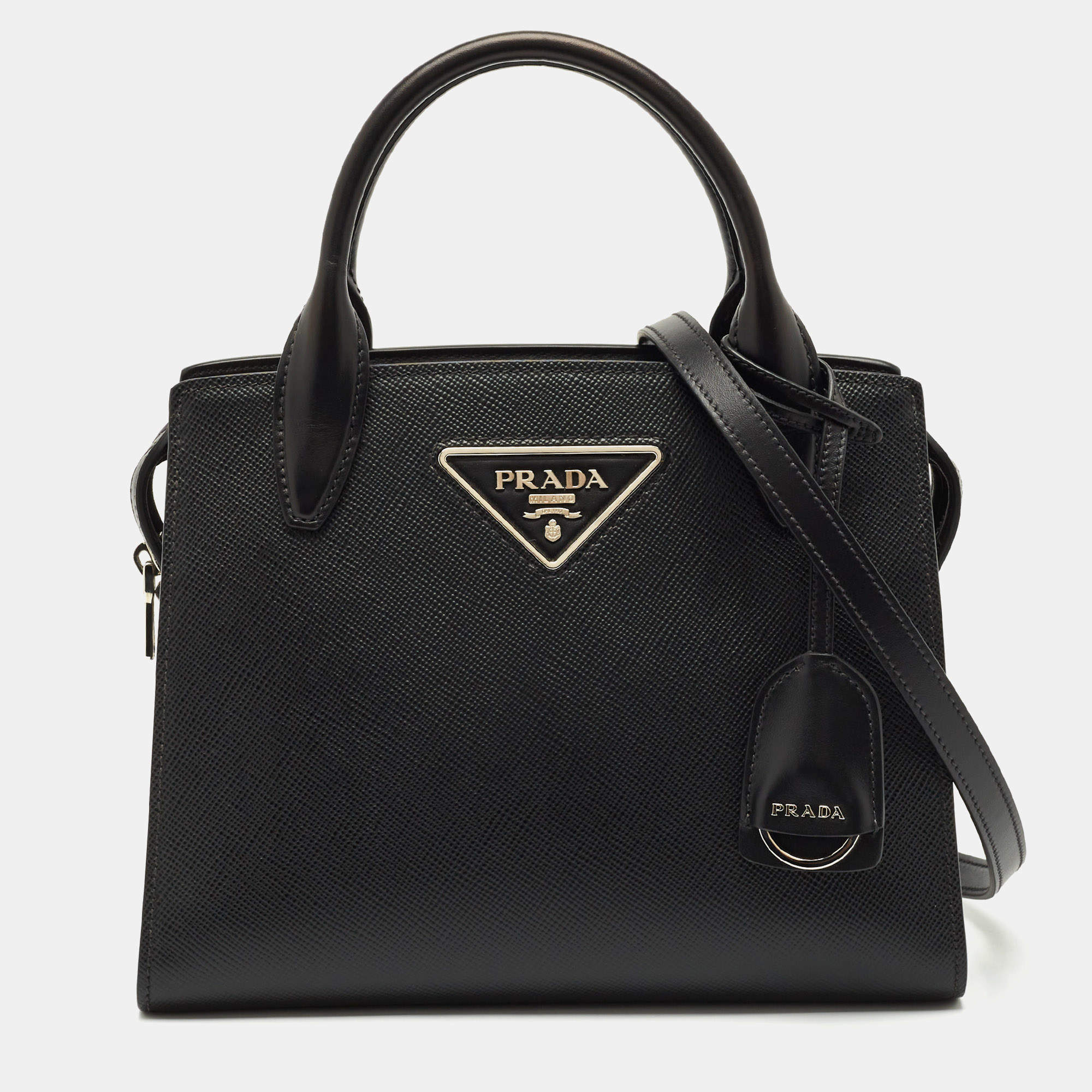 Prada Black Saffiano Cuir and City Leather Kristen Tote
