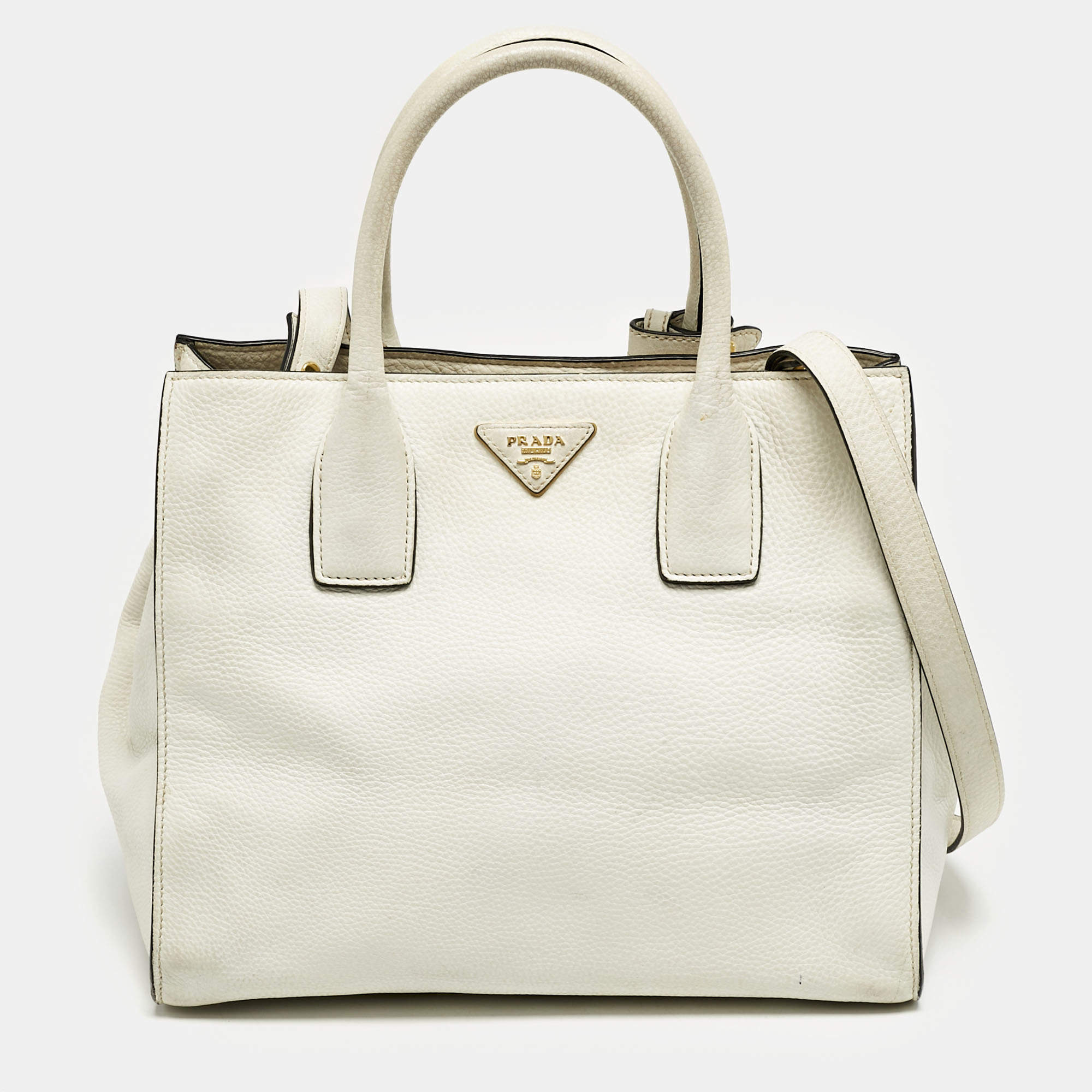 Prada White Vitello Daino Leather Tote