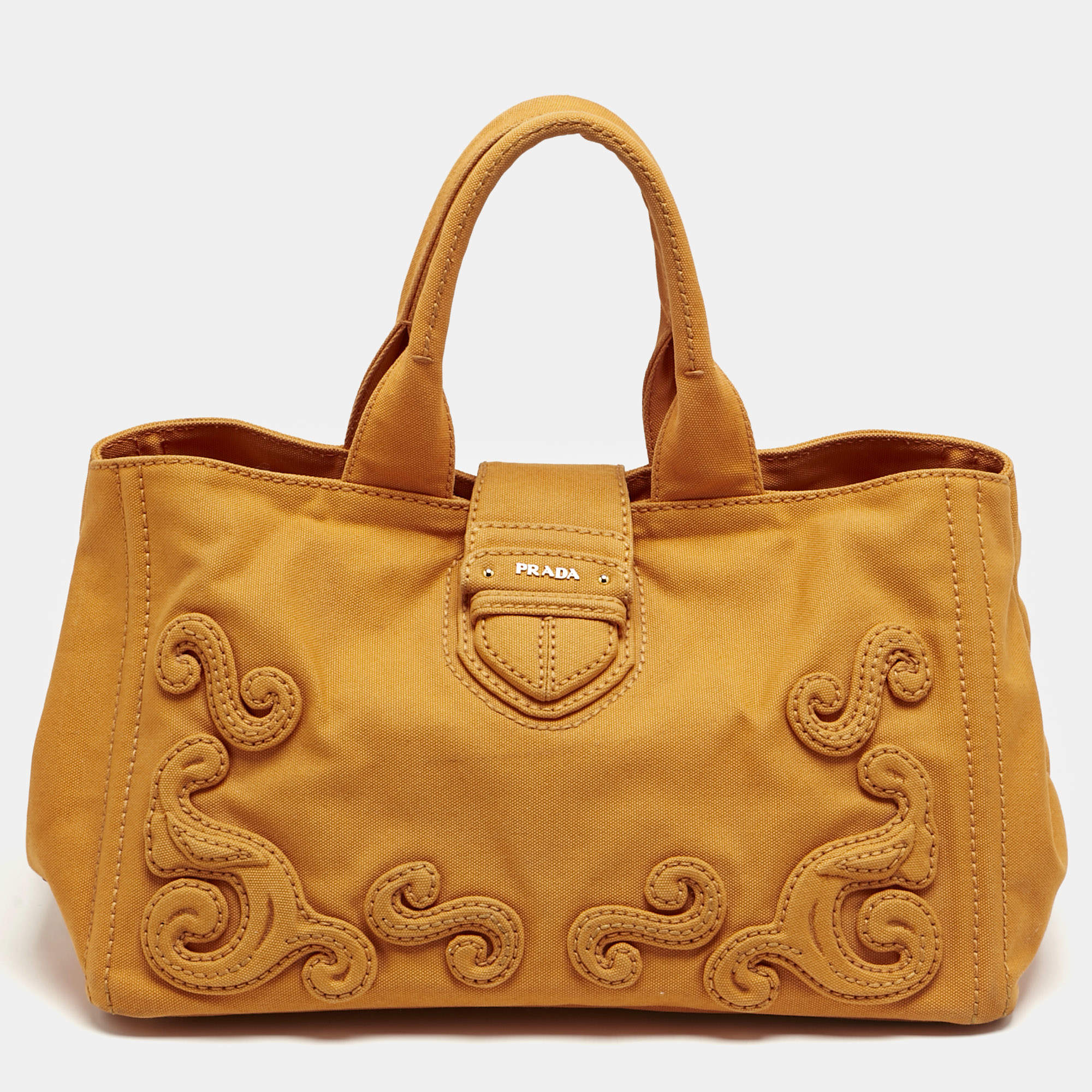 Prada Orange Canvas Shopper Tote
