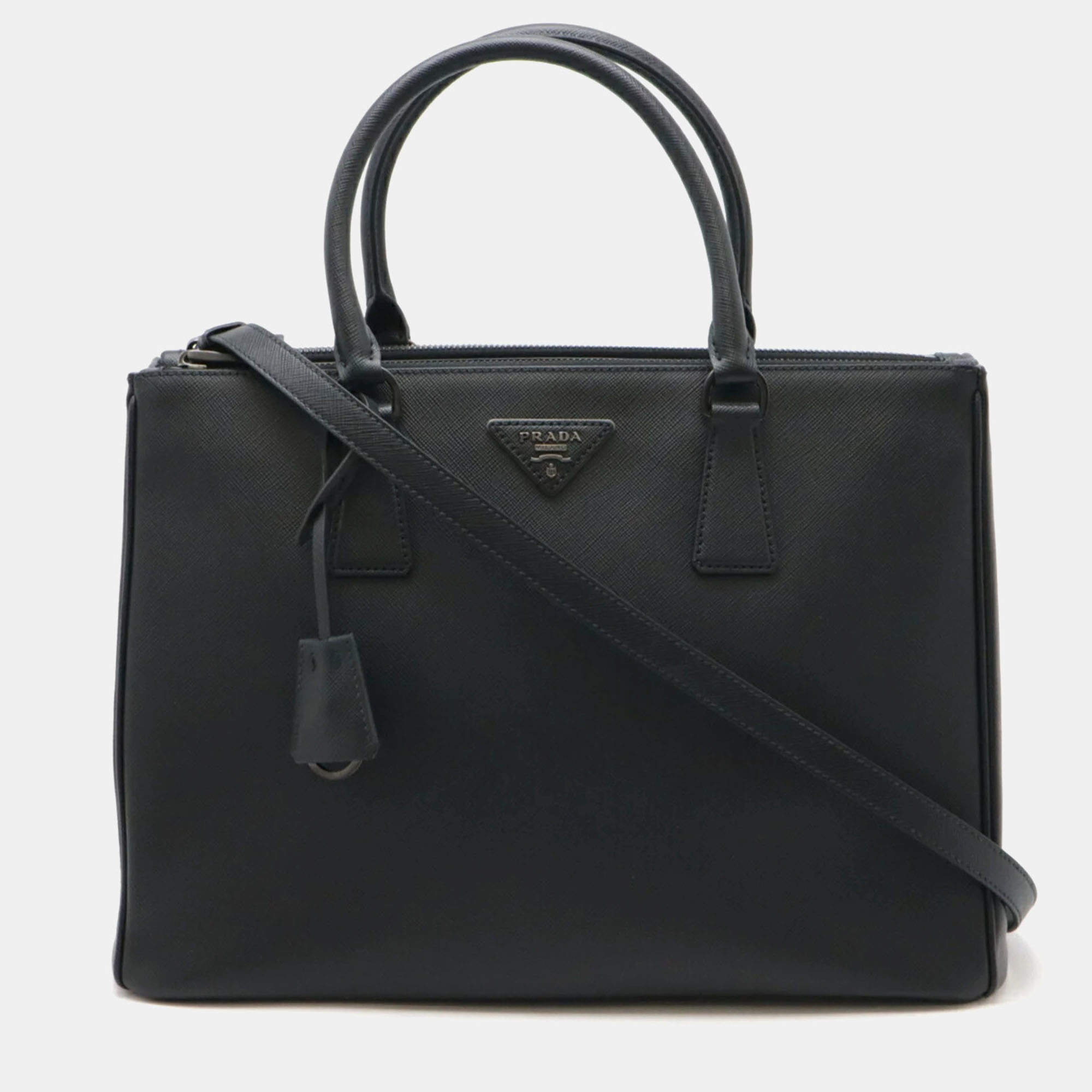 Prada Galleria Saffiano Lux Black Leather Handbag Tote Shoulder Bag