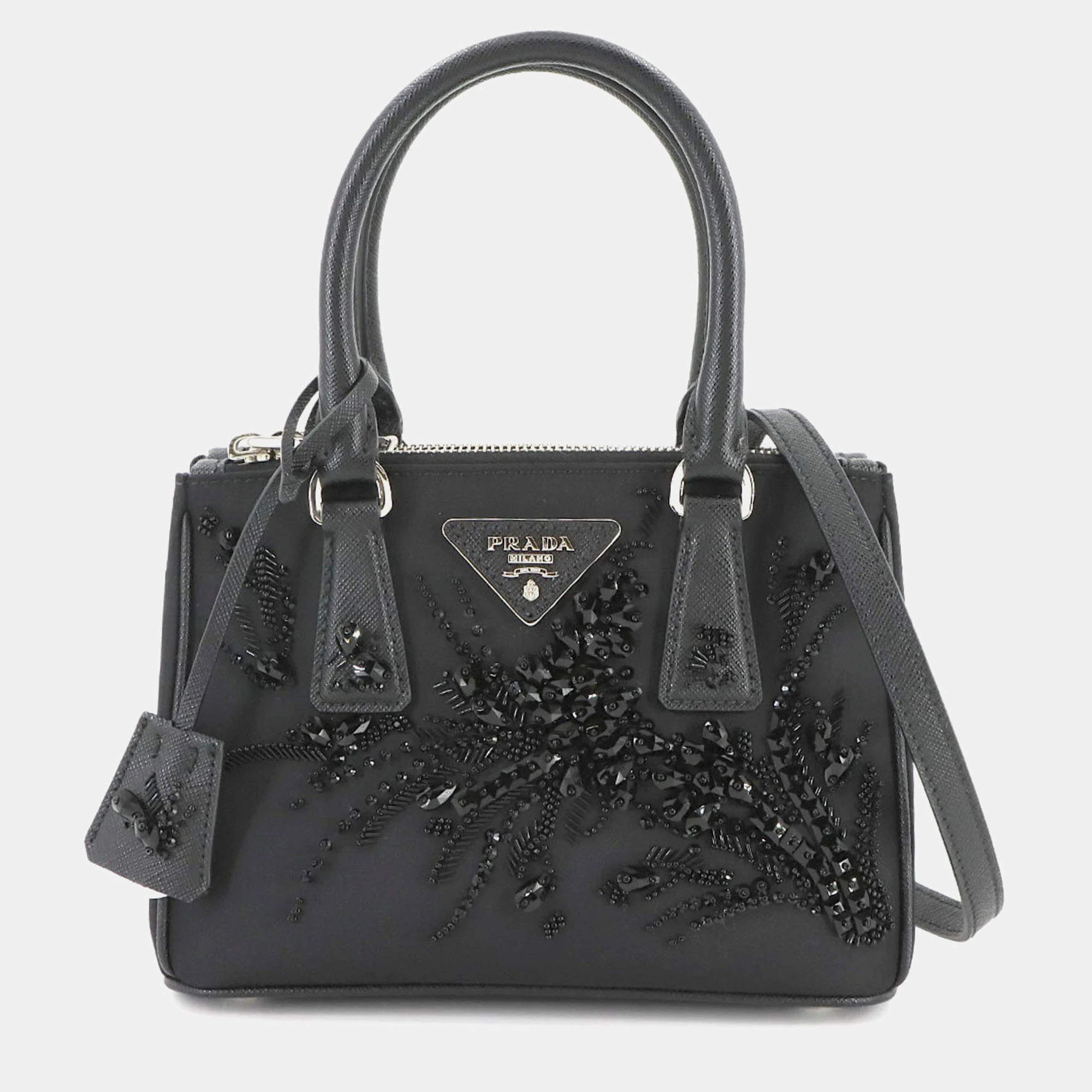 Prada Galleria Mini Saffiano Lux Crystal Double Zip Satchel Bag