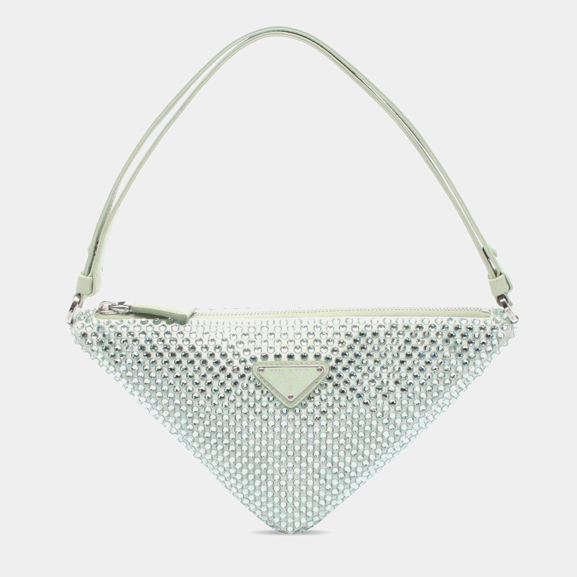 Prada Green Satin Crystal Embellished Triangle Pouch