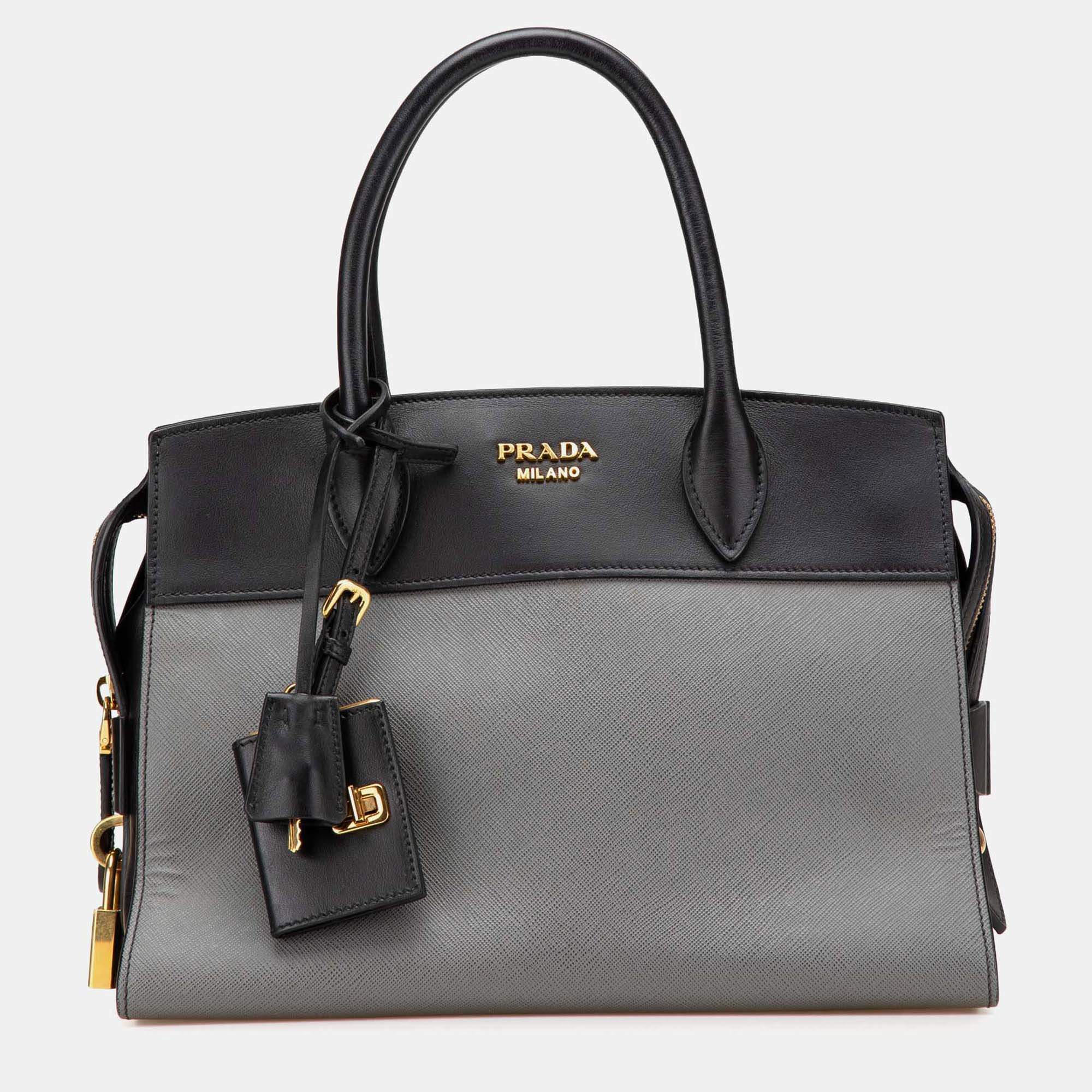 Prada Grey Saffiano and City Calf Esplanade Bag