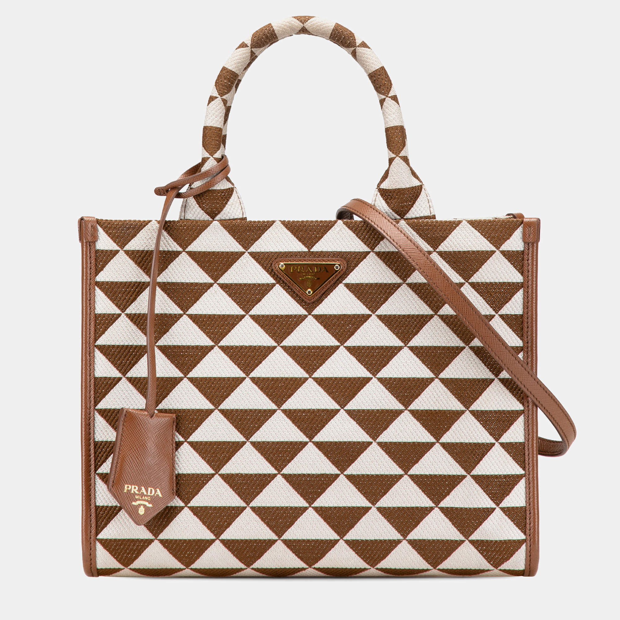 Prada Brown Small Canvas Symbole Triangolo Satchel