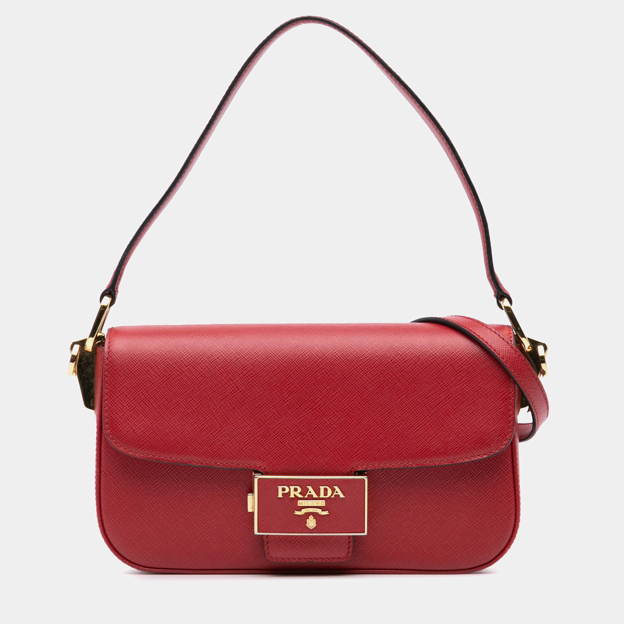 Prada Red Saffiano Lux Embleme Satchel