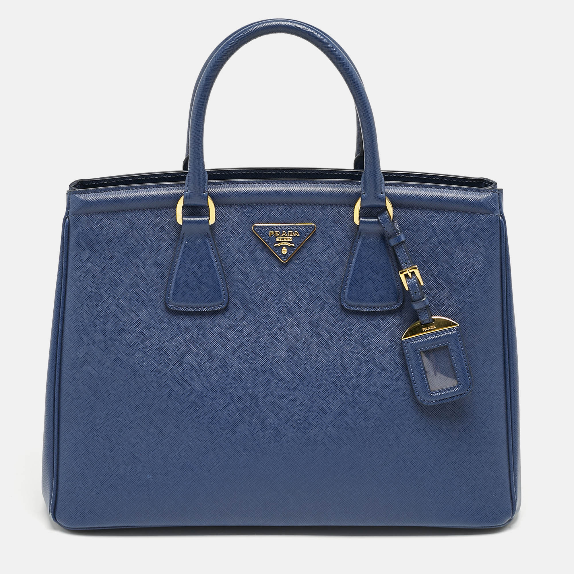 Prada Navy Blue Saffiano Lux Leather Parabole Tote