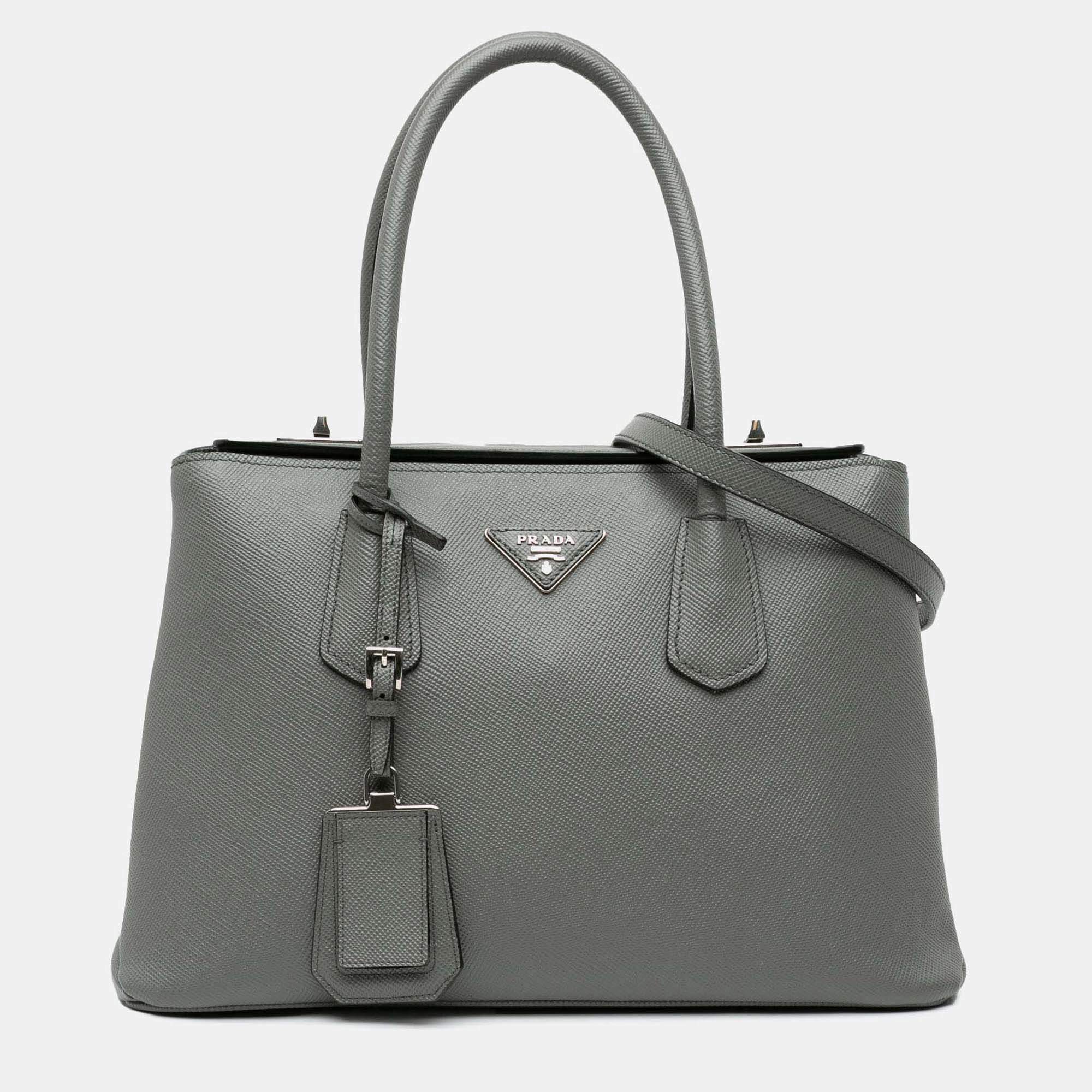 Prada Saffiano Cuir Turnlock Twin Satchel